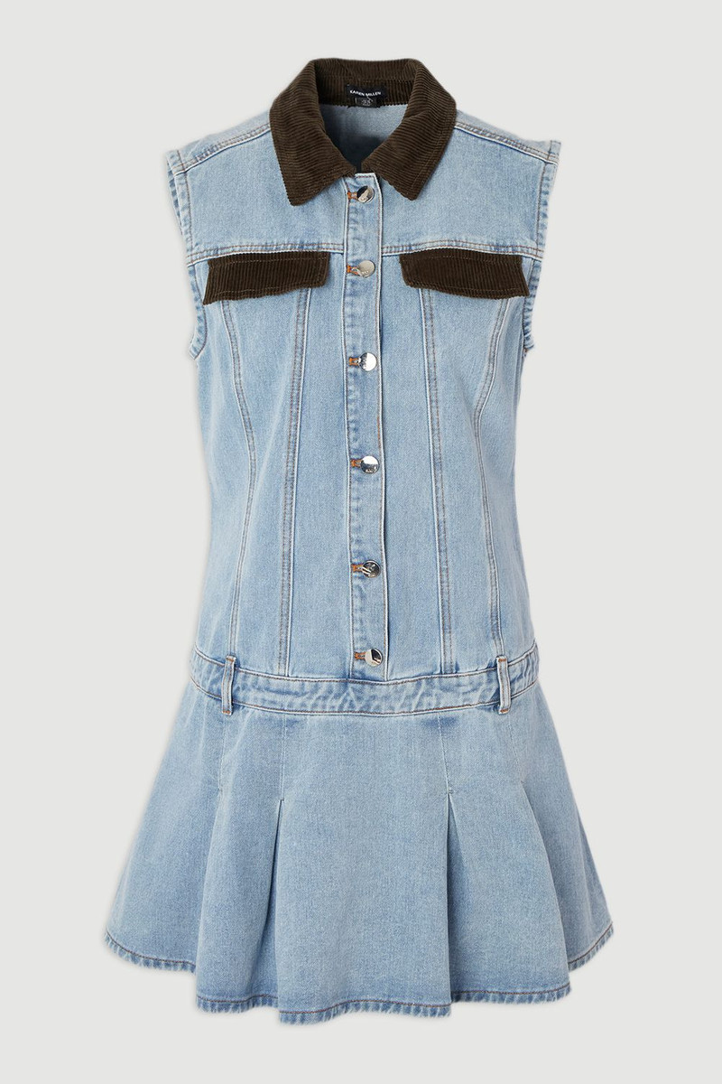 Denim and Cord Mix Mini Dress 4