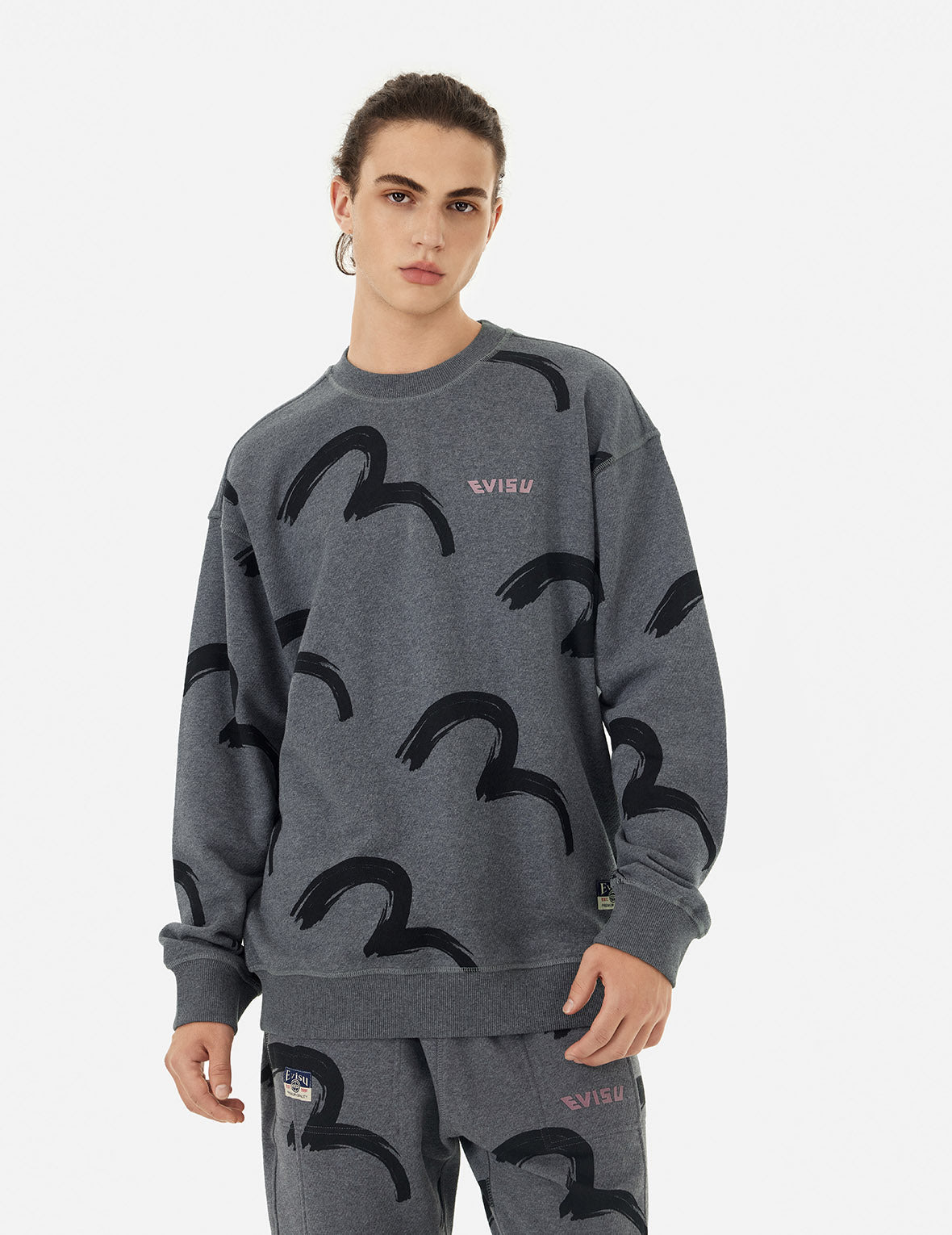 ALLOVER BRUSHSTROKE SEAGULL AND LOGO PRINT RELAX FIT SWEATSHIRT - 5