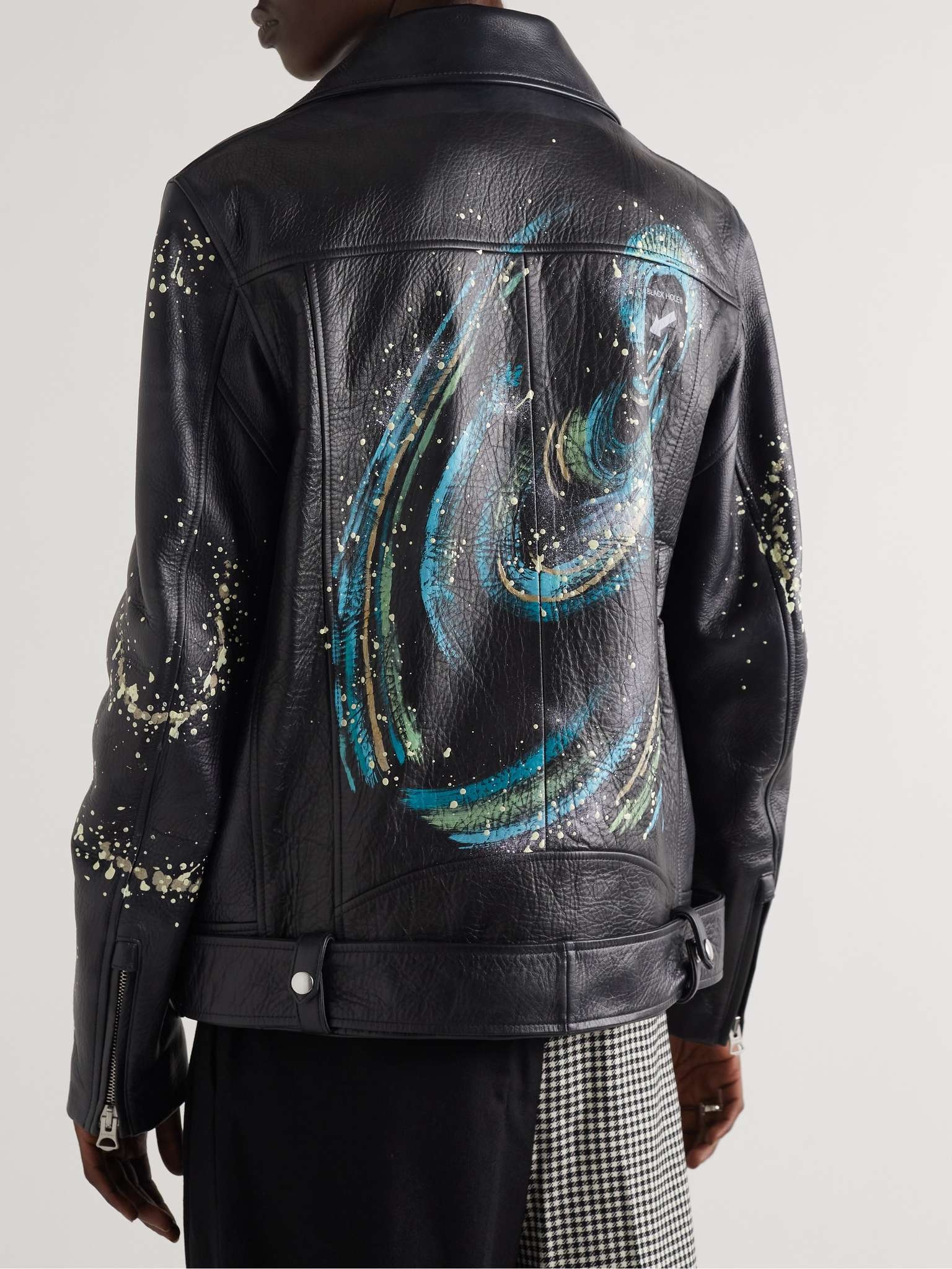 Belted Painted Leather Biker Jacket - 4