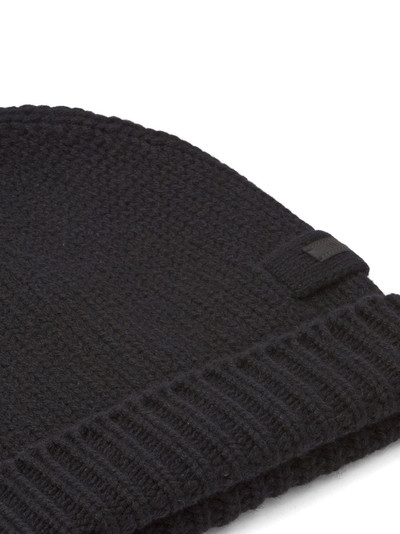 Prada logo patch knitted beanie outlook