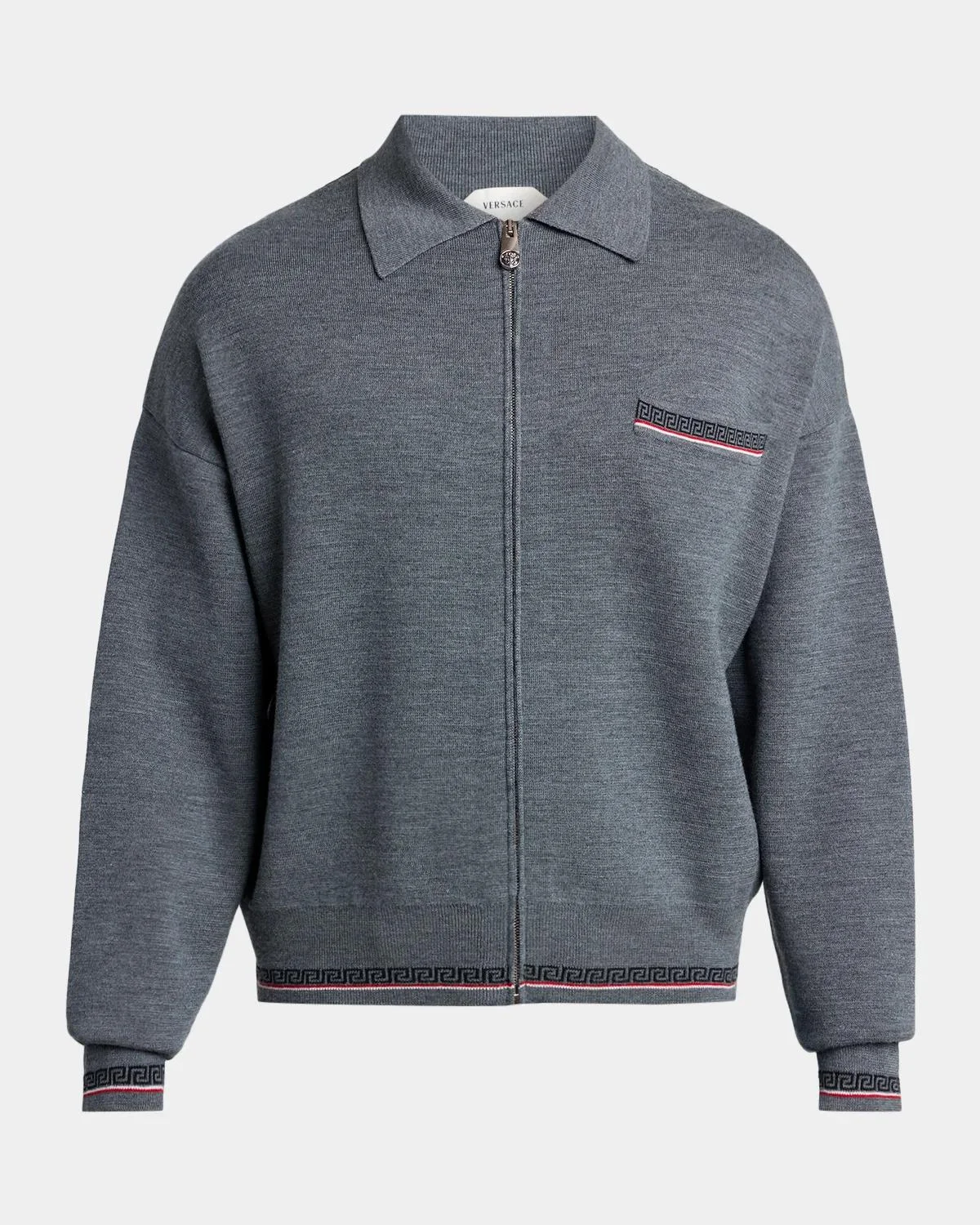 Men's Virgin Wool Knit Zip-Up Sweater - 1