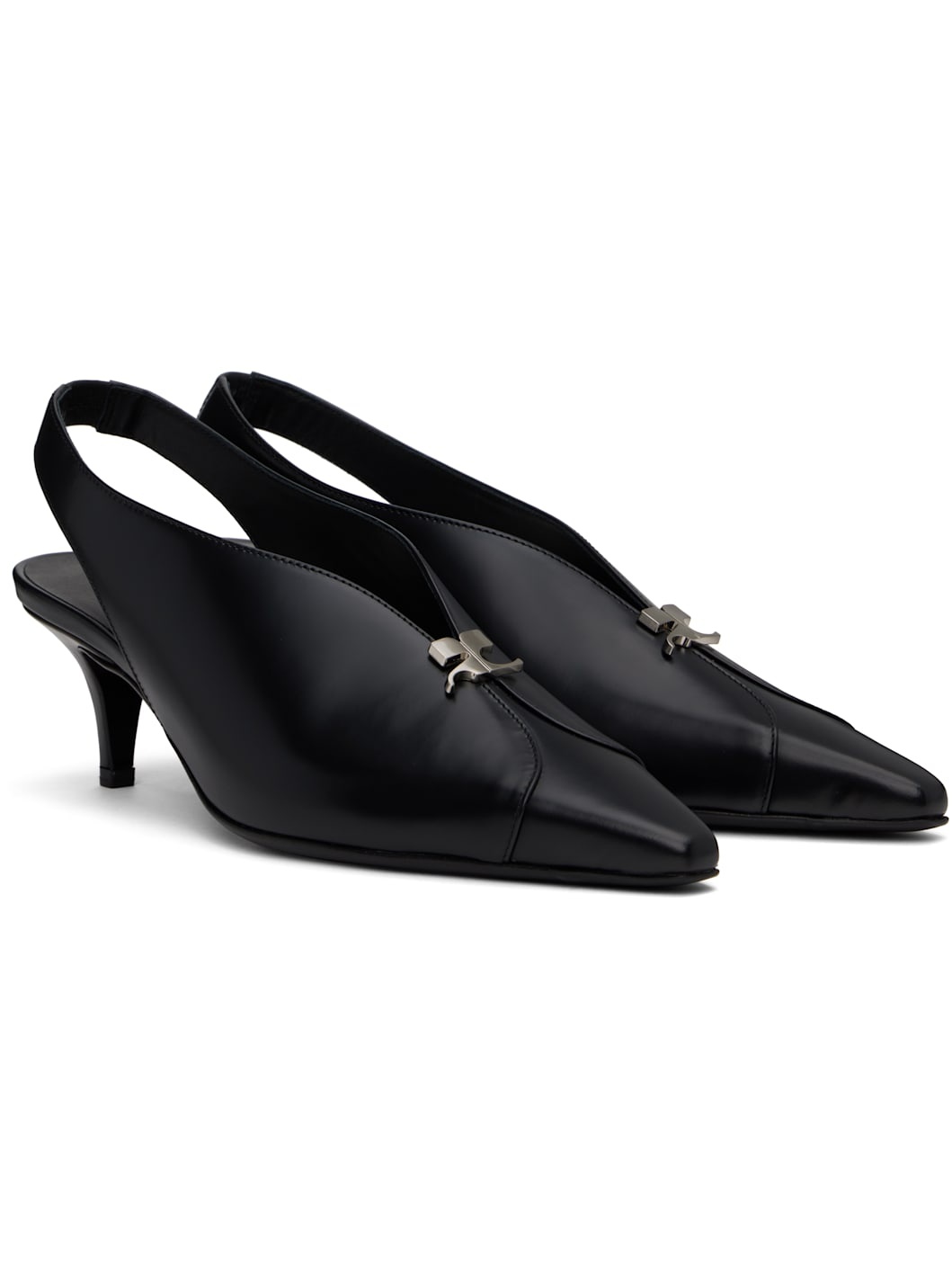 Black Leather Slingback Heels - 4