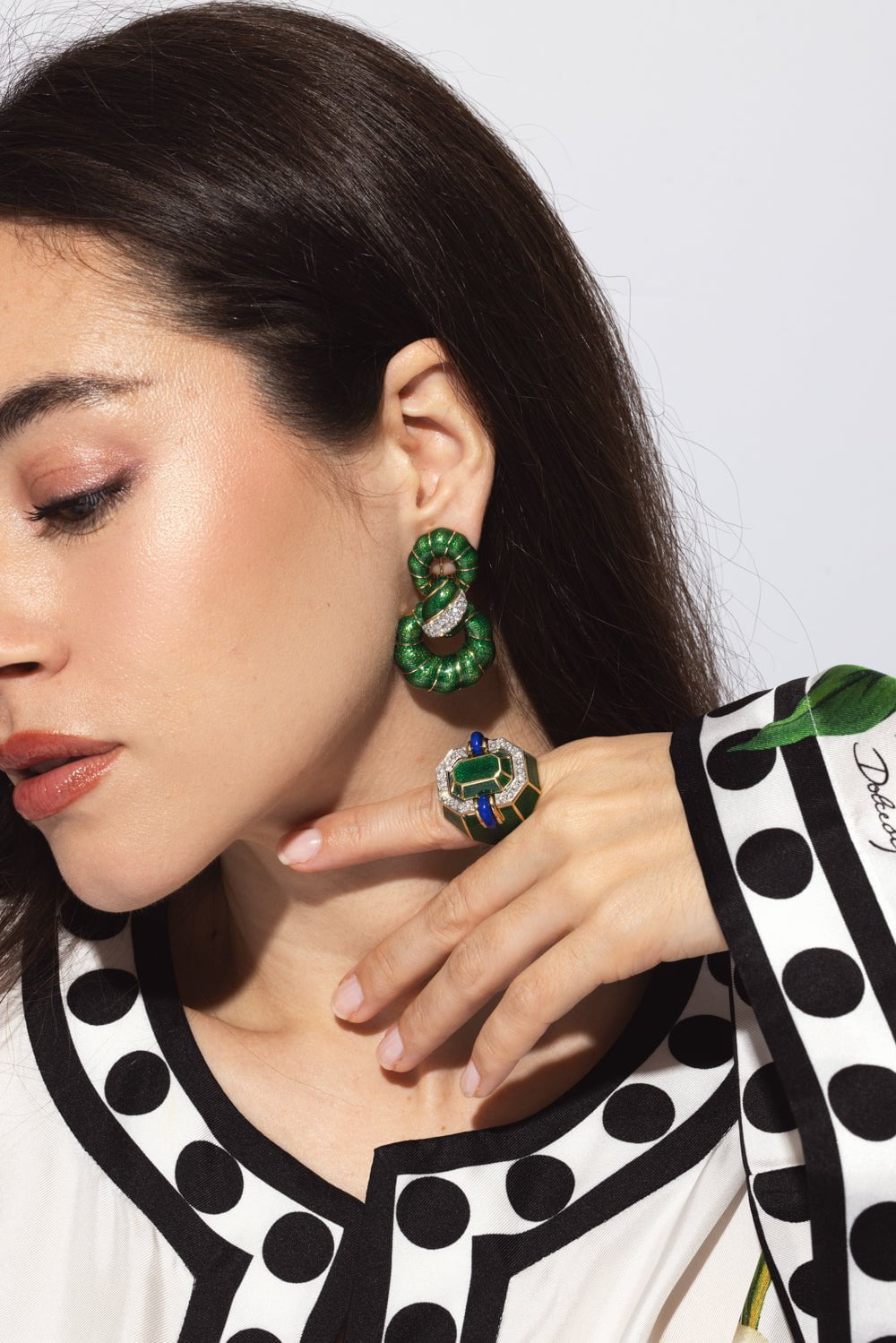 Green Enamel Fancy Hoop Earrings - 3