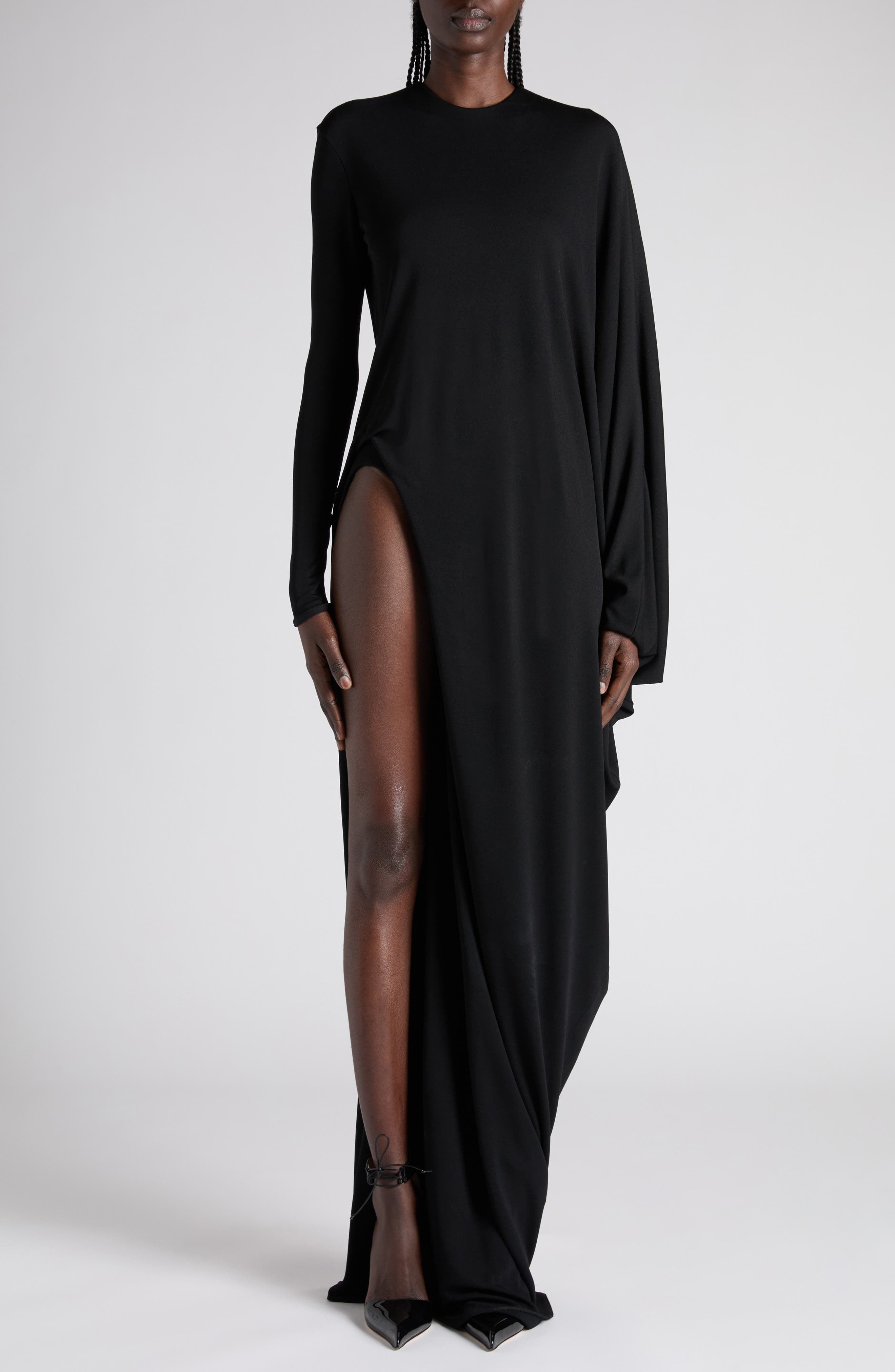 TOM FORD Cutout Draped Long Sleeve Jersey Gown in Lb999 Black at Nordstrom - 4