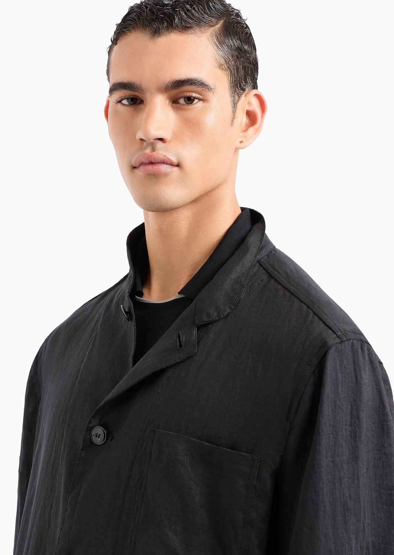 Single-breasted, linen canvas jacket - 5