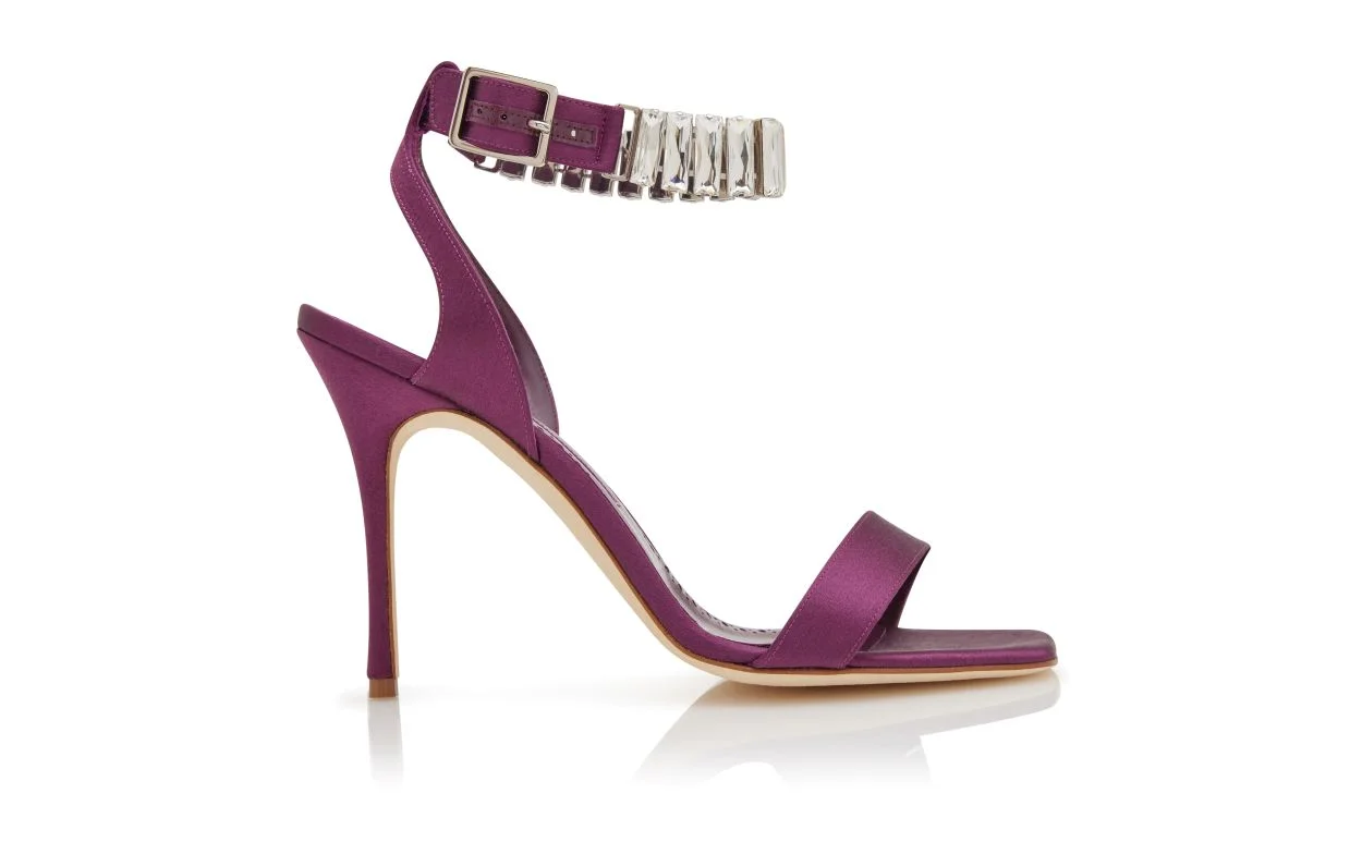 Dark Purple Satin Crystal Embellished Sandals - 1