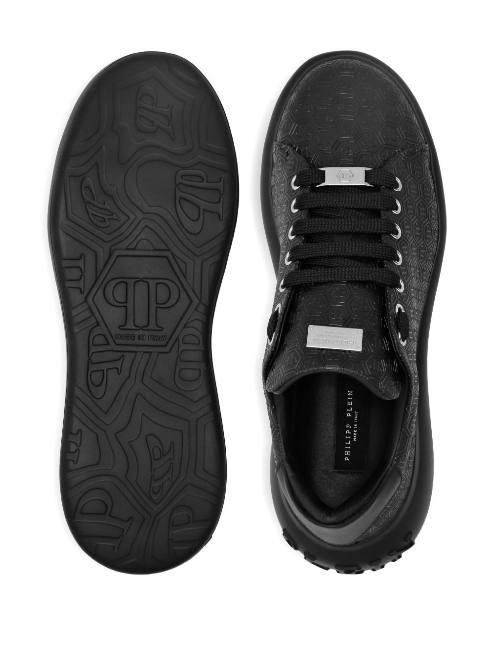 monogram-embossed leather sneakers - 3