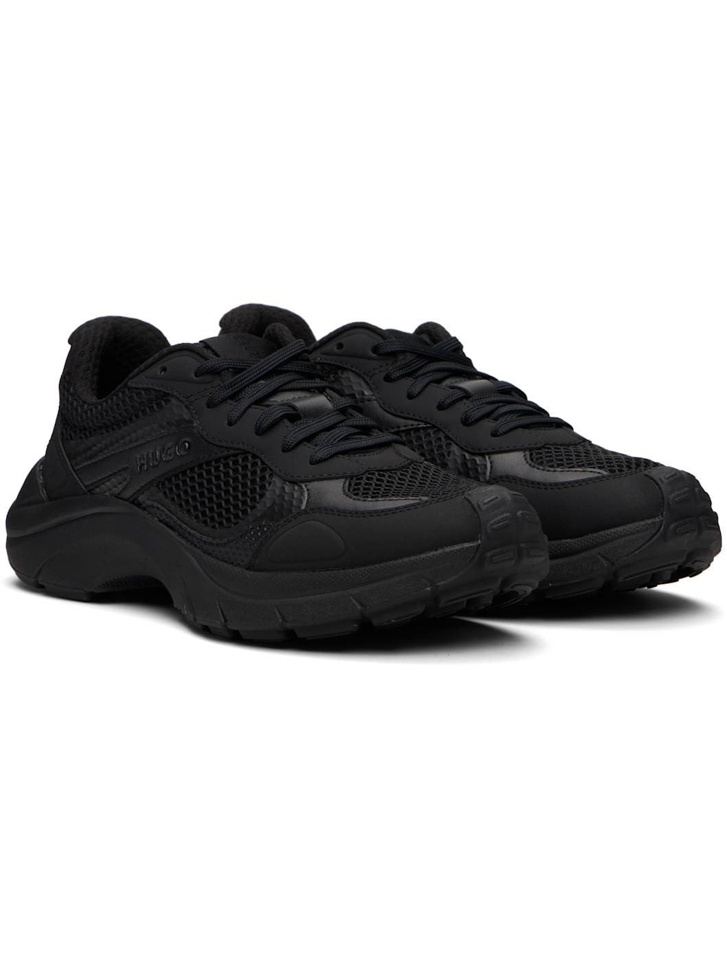 Black Mesh & Faux-Leather Sneakers - 4