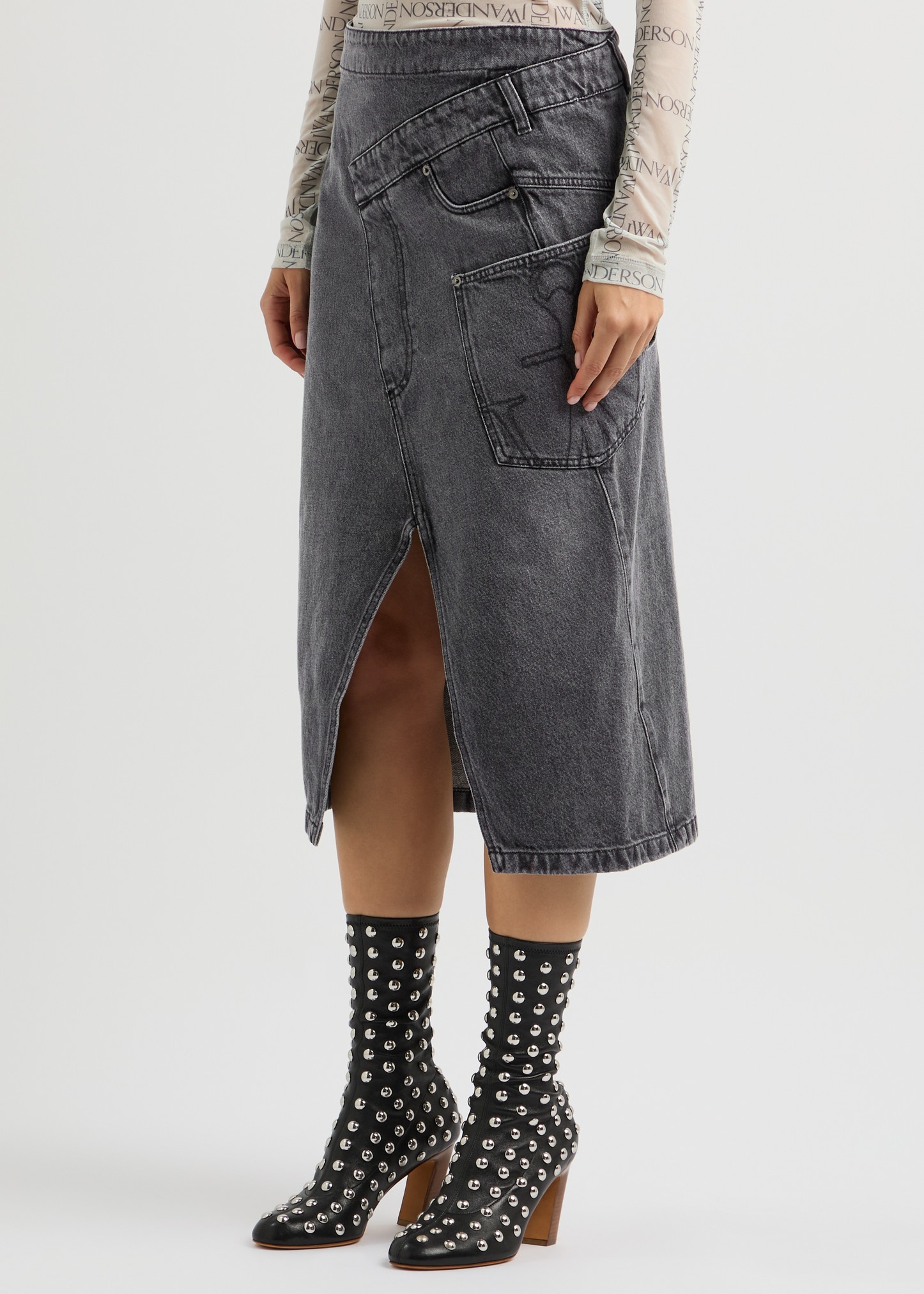 JW Anderson Twisted denim midi skirt | harveynichols