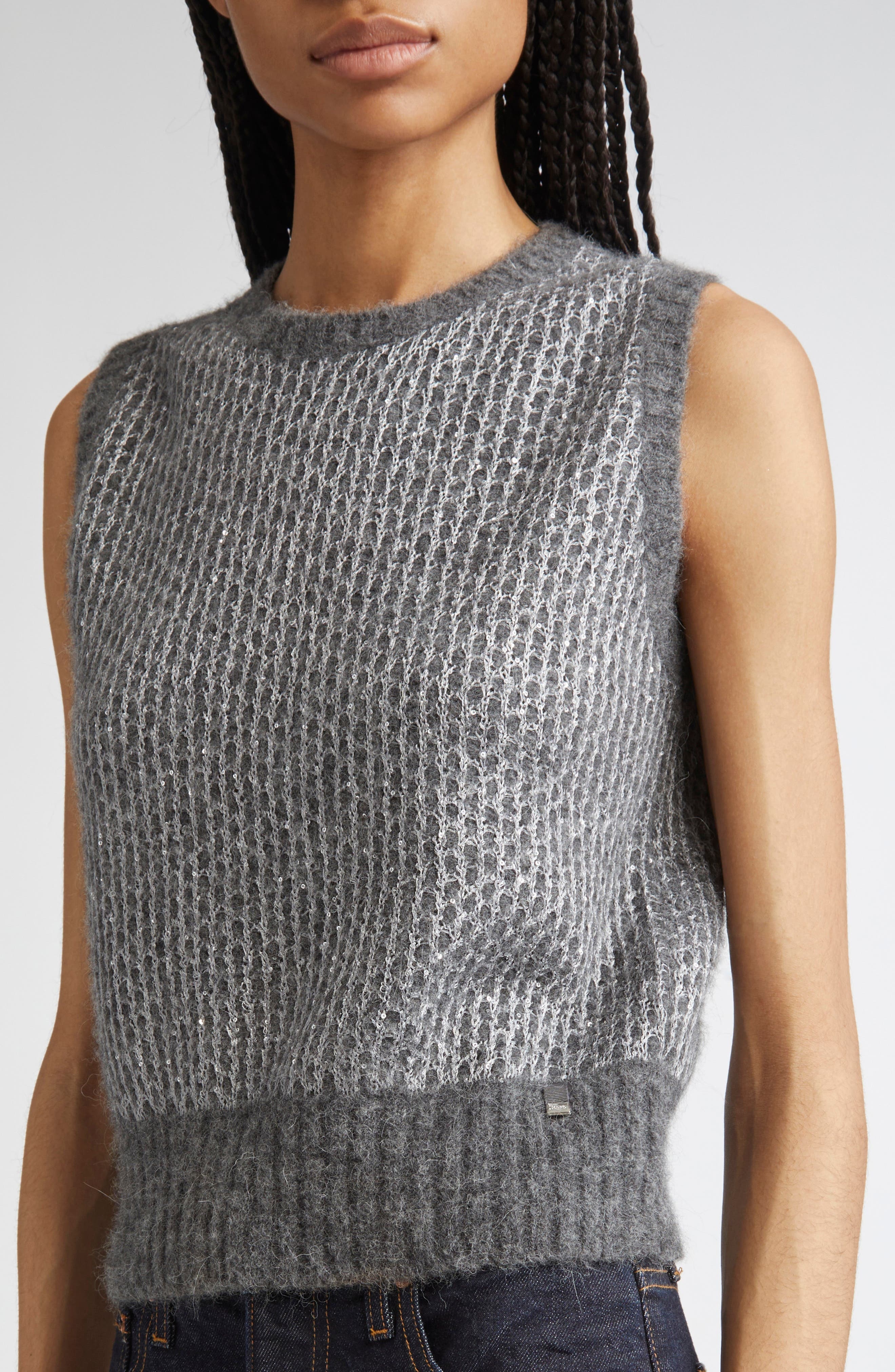 Herno Sequin Metallic Sleeveless Sweater in Grigio Metallo at Nordstrom - 4