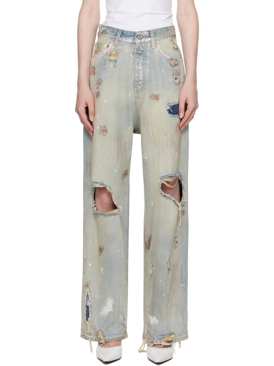 Blue Trashed Baggy Jeans - 1