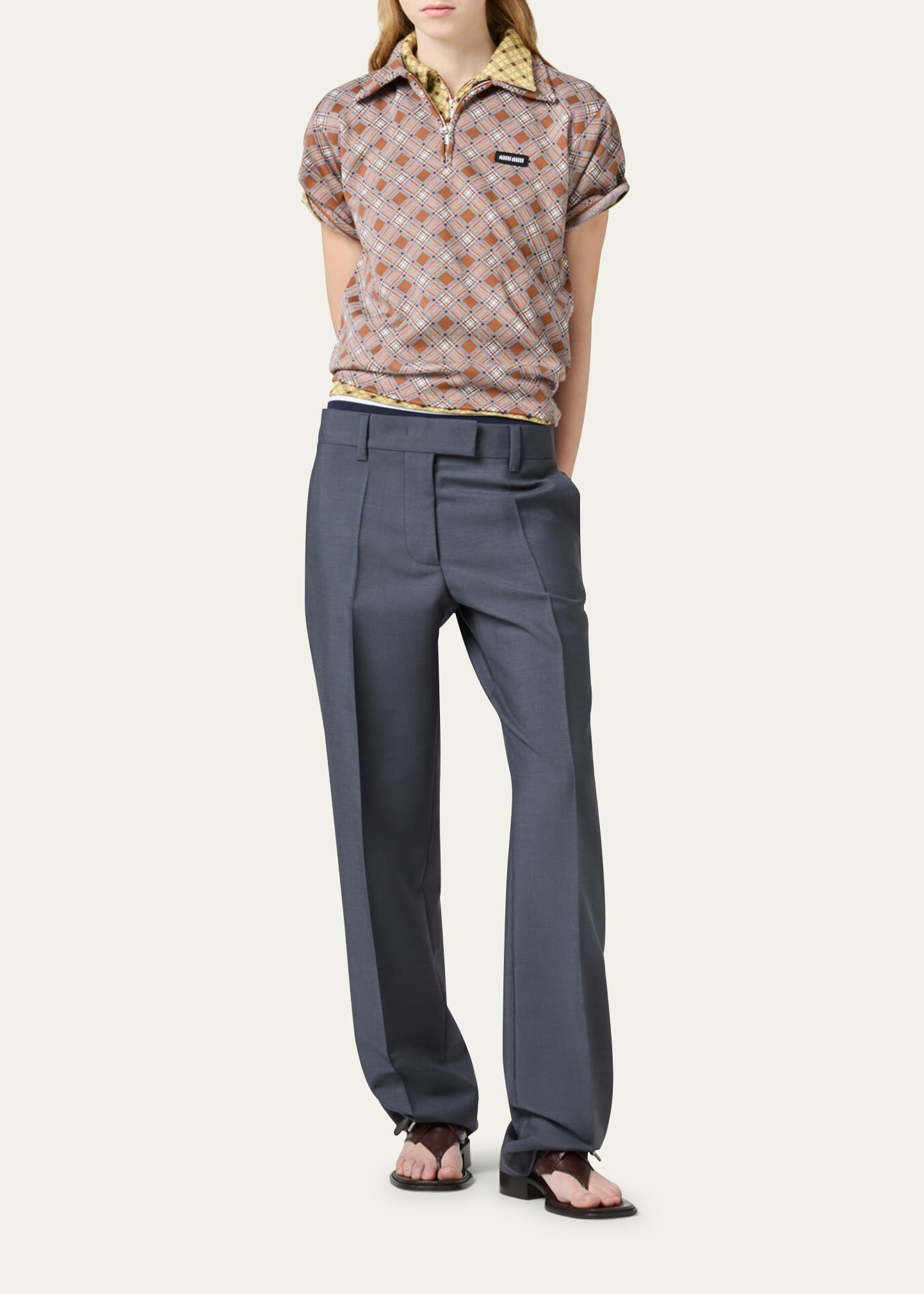 Check Short-Sleeve Polo Top - 2