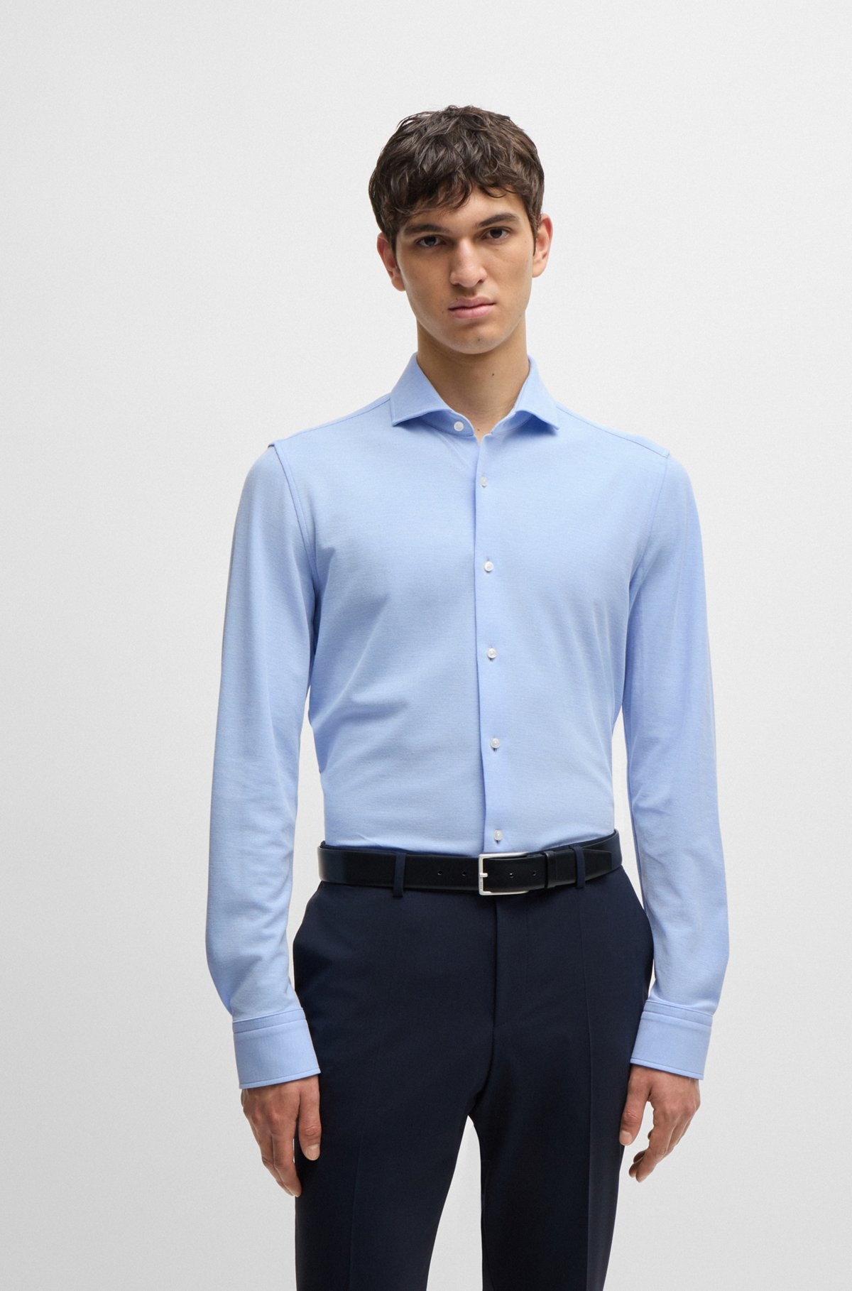 SLIM-FIT SHIRT IN COTTON-PIQUÉ JERSEY - 2