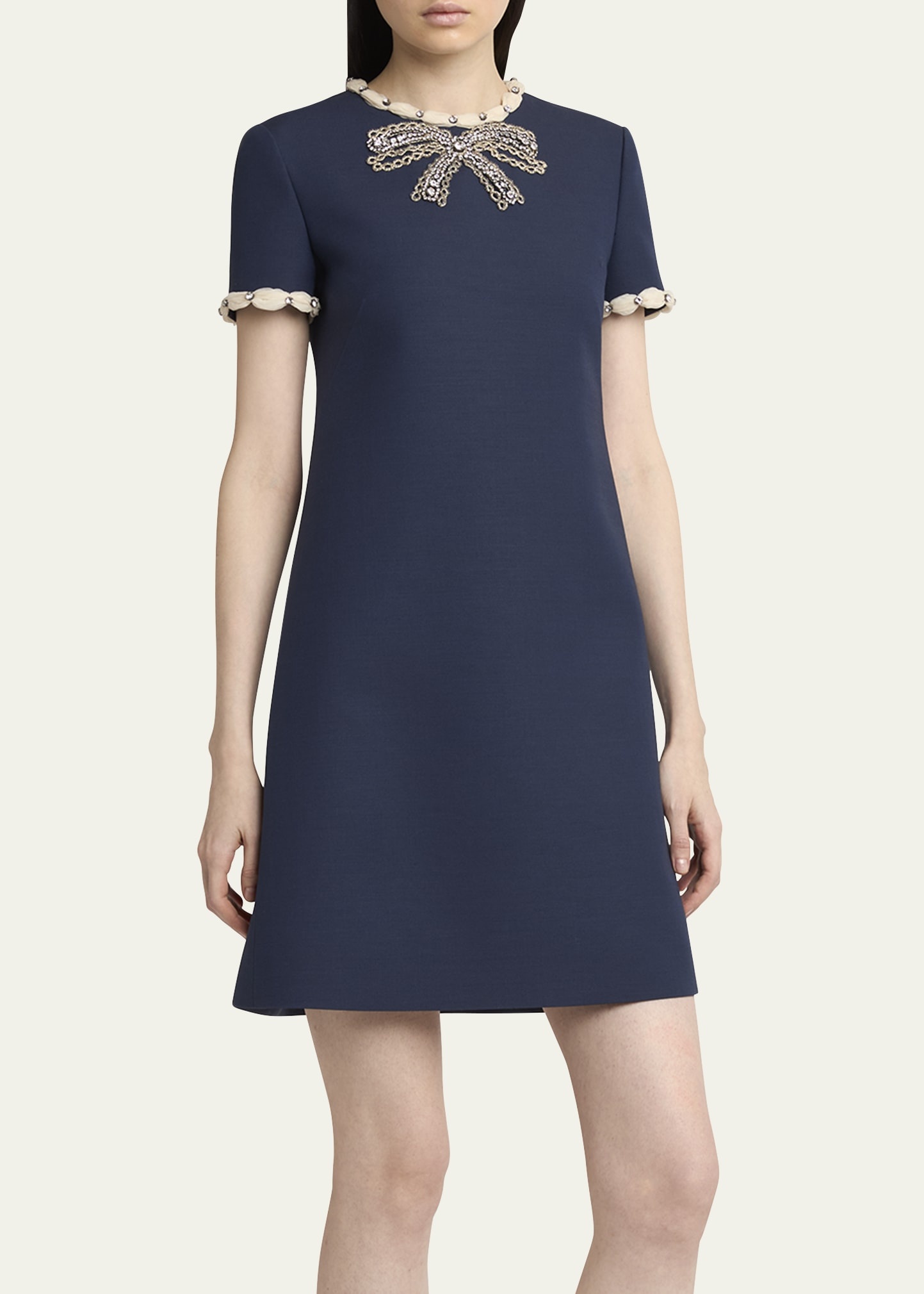 Puff-Trim Crystal Bow Mini Dress - 4