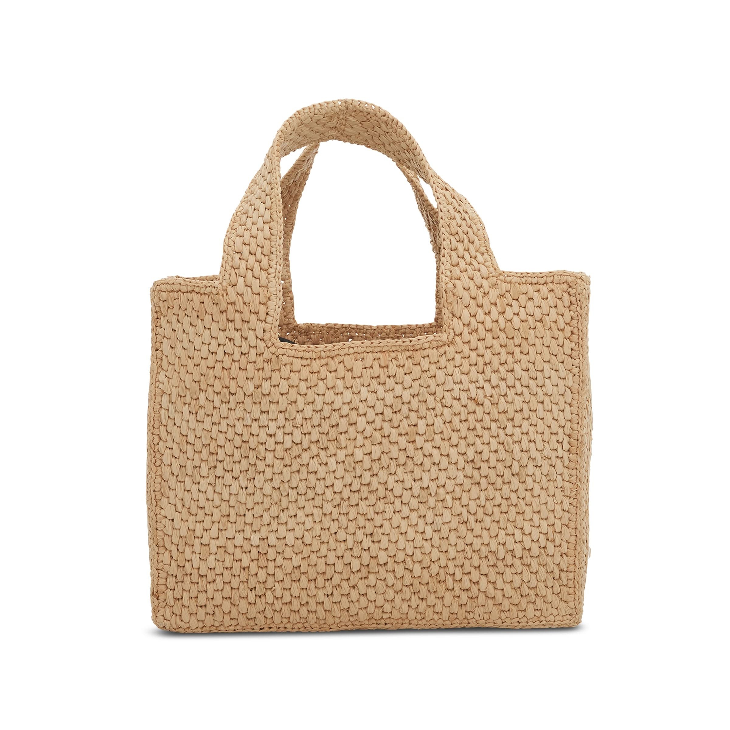Small Logo Font Tote Bag in Raffia and Calfskin in Natural - 3