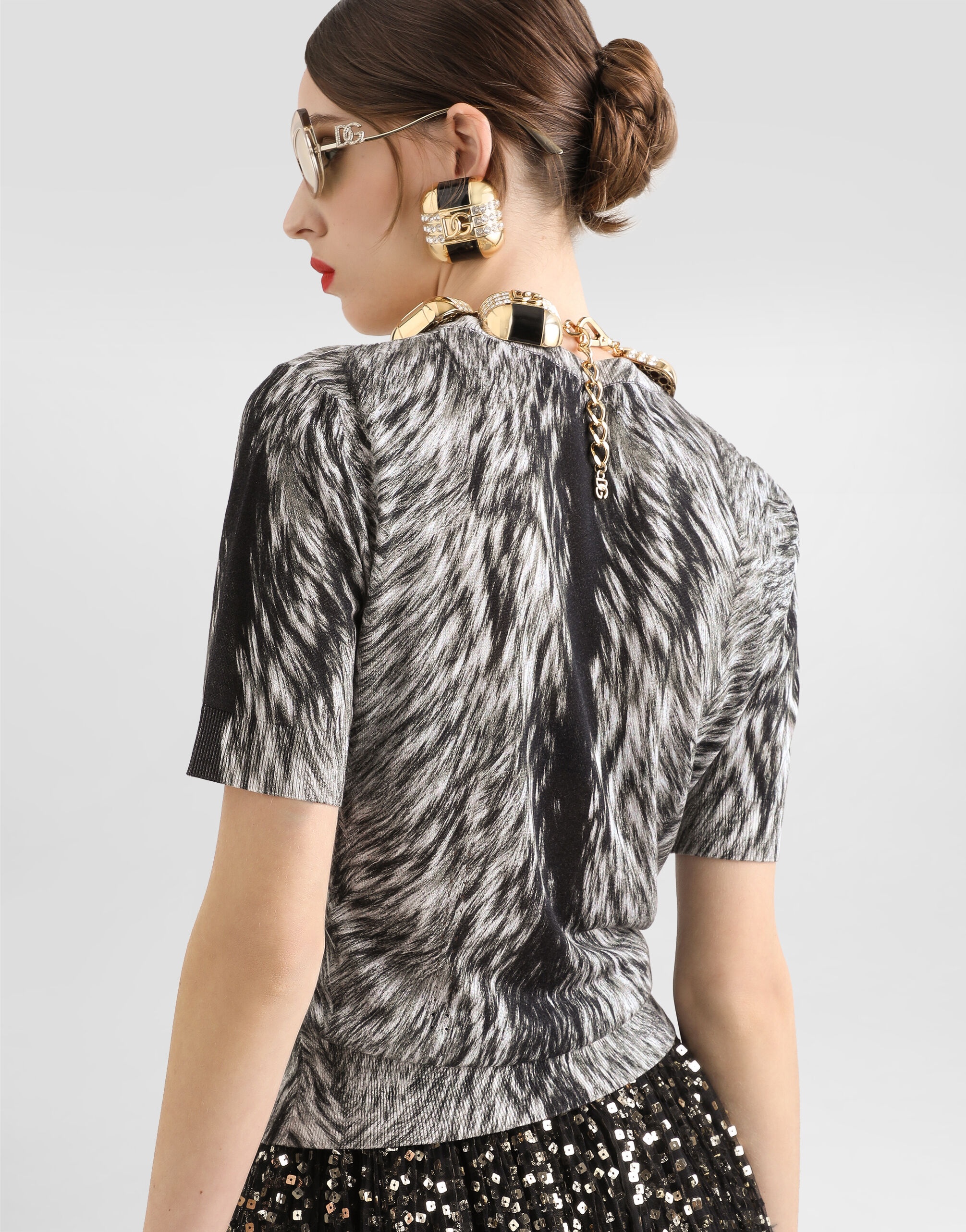 Fur-print silk sweater - 5