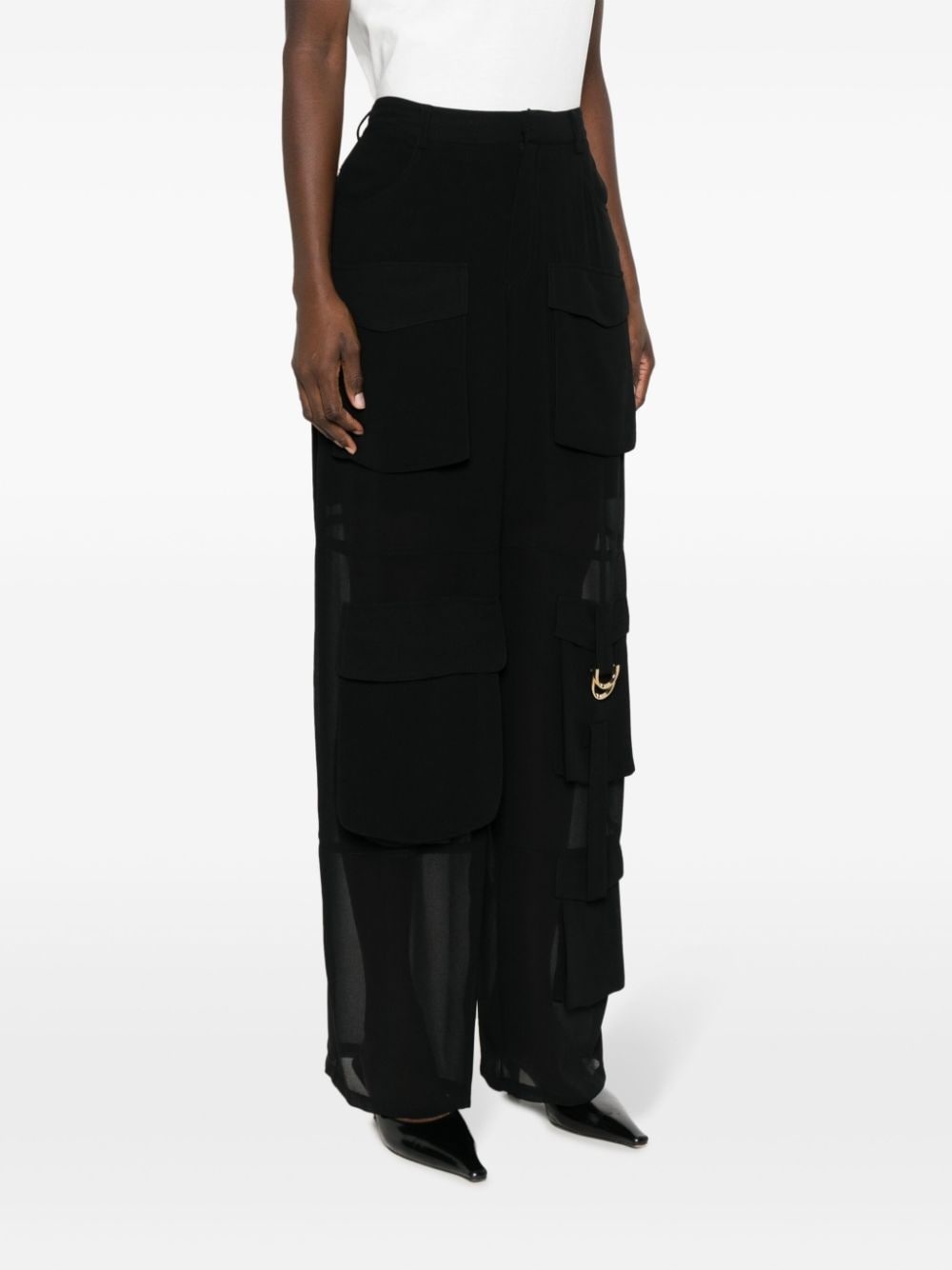 cargo-pocket semi-sheer palazzo trousers - 3
