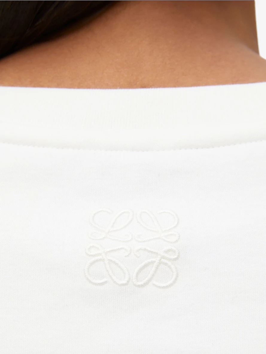 Anagram-embroidered raw-hem cotton-blend T-shirt - 5