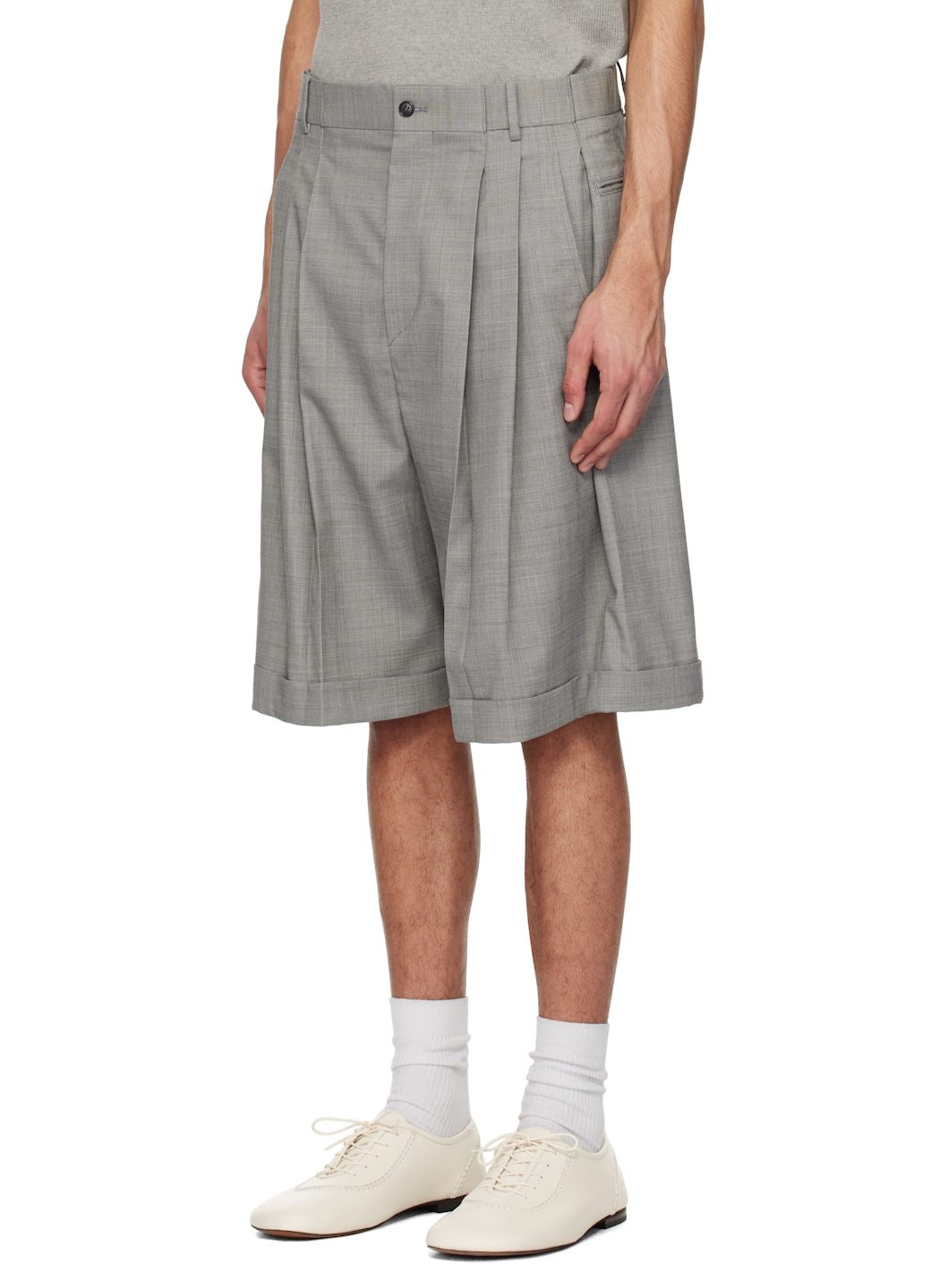 Gray Pleated Shorts - 4