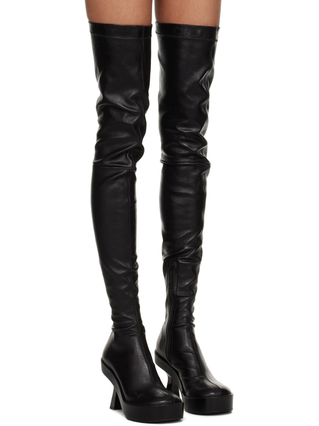 Black Leather Over-The-Knee Boots - 4