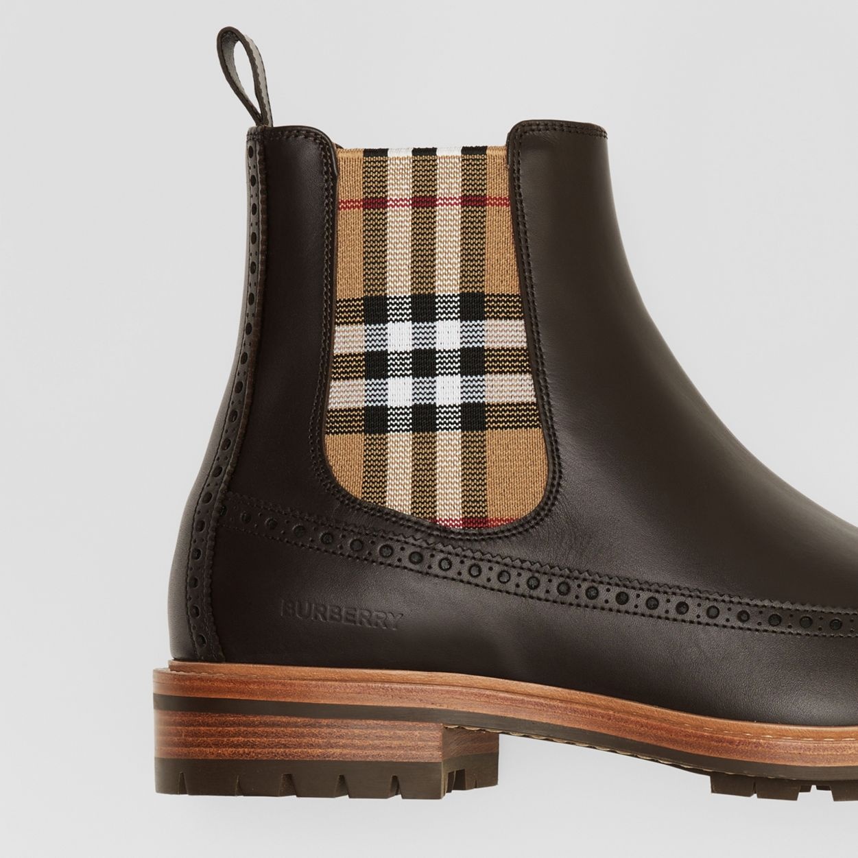 Vintage Check Panel Leather Chelsea Boots - 2