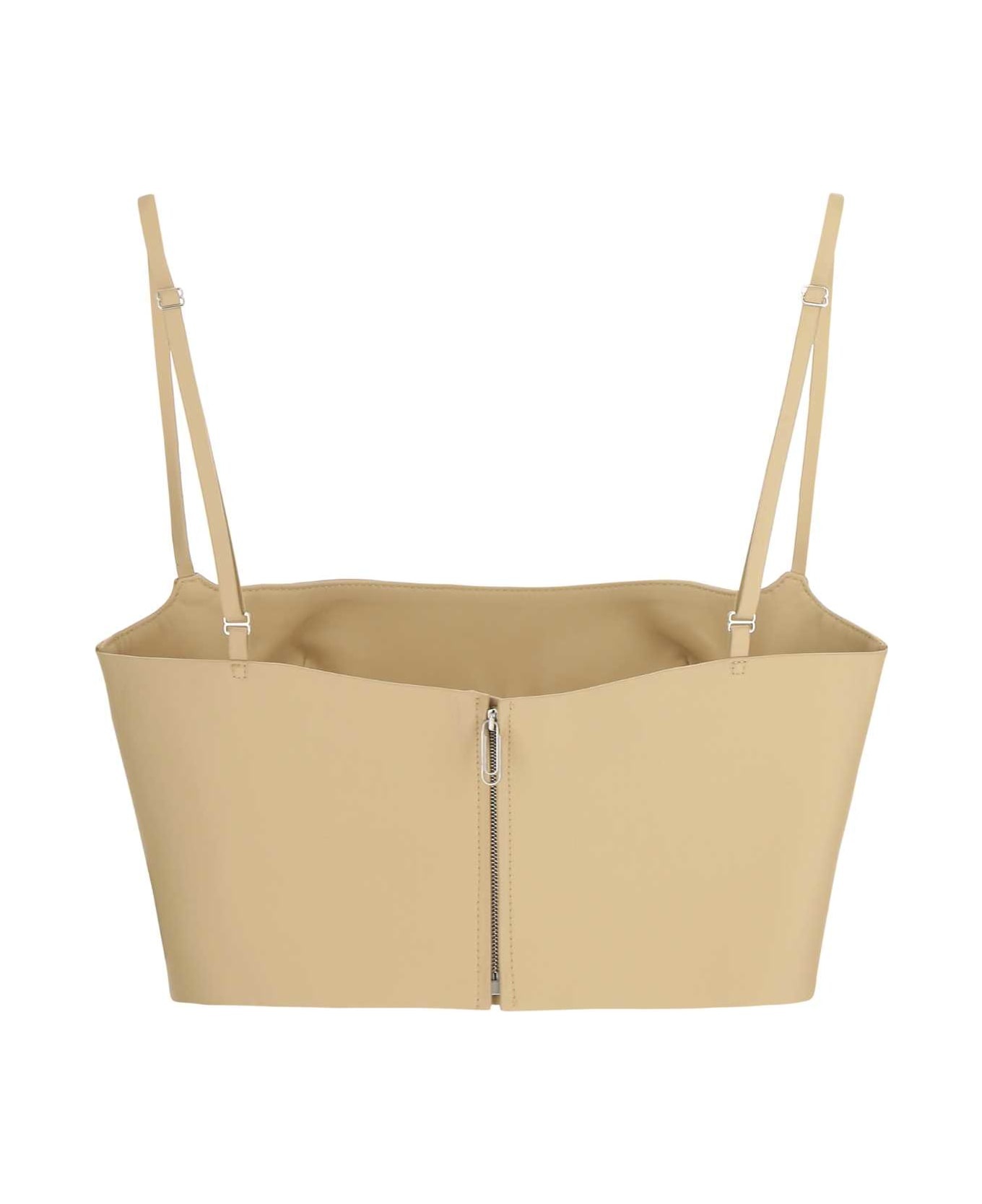 Beige Leather Crop Top - 2