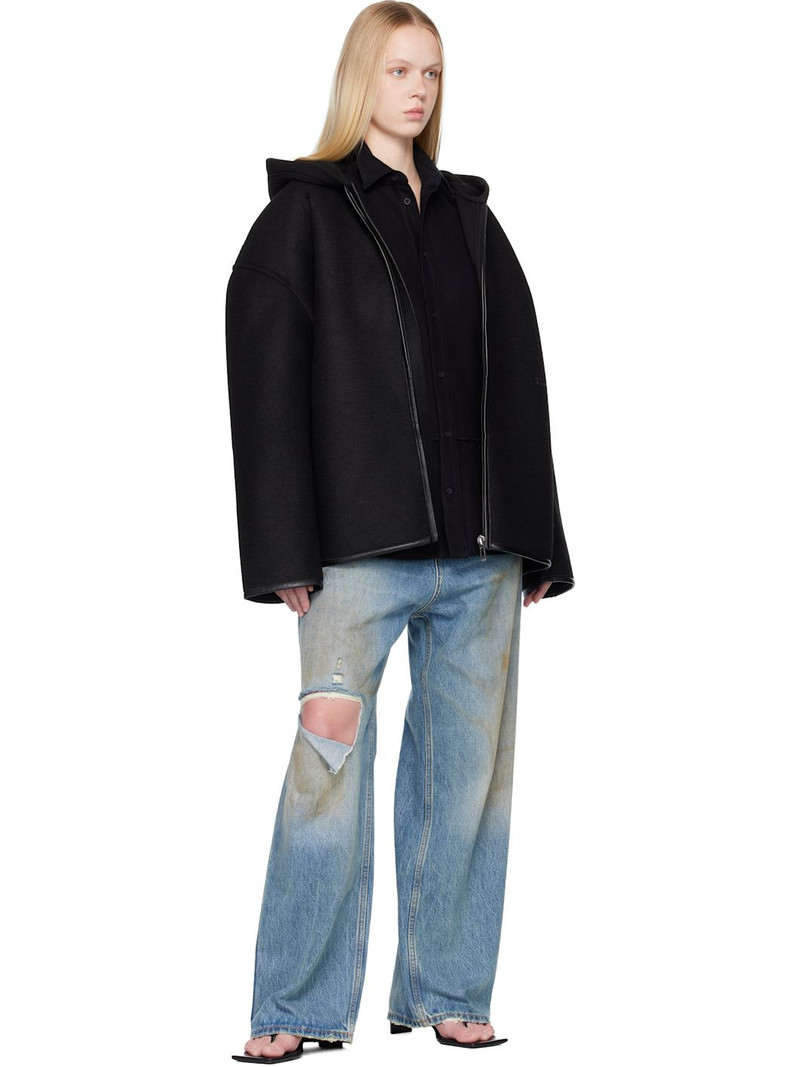 032c Black Neoprene Zip Up Hooded Jacket outlook