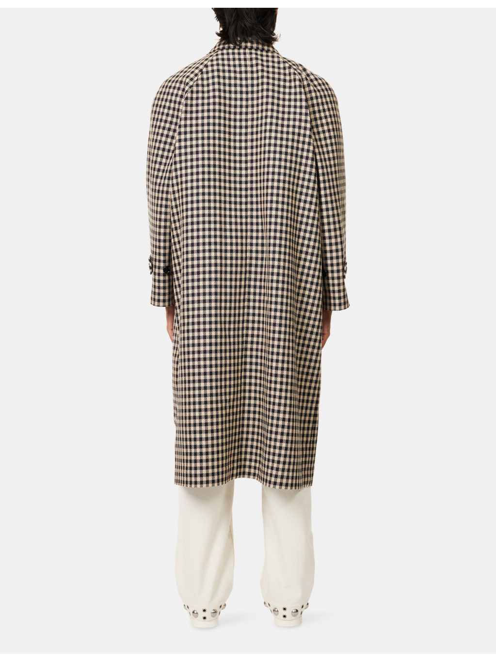 Check-Pattern Longline Cotton and Wool Coat - 4