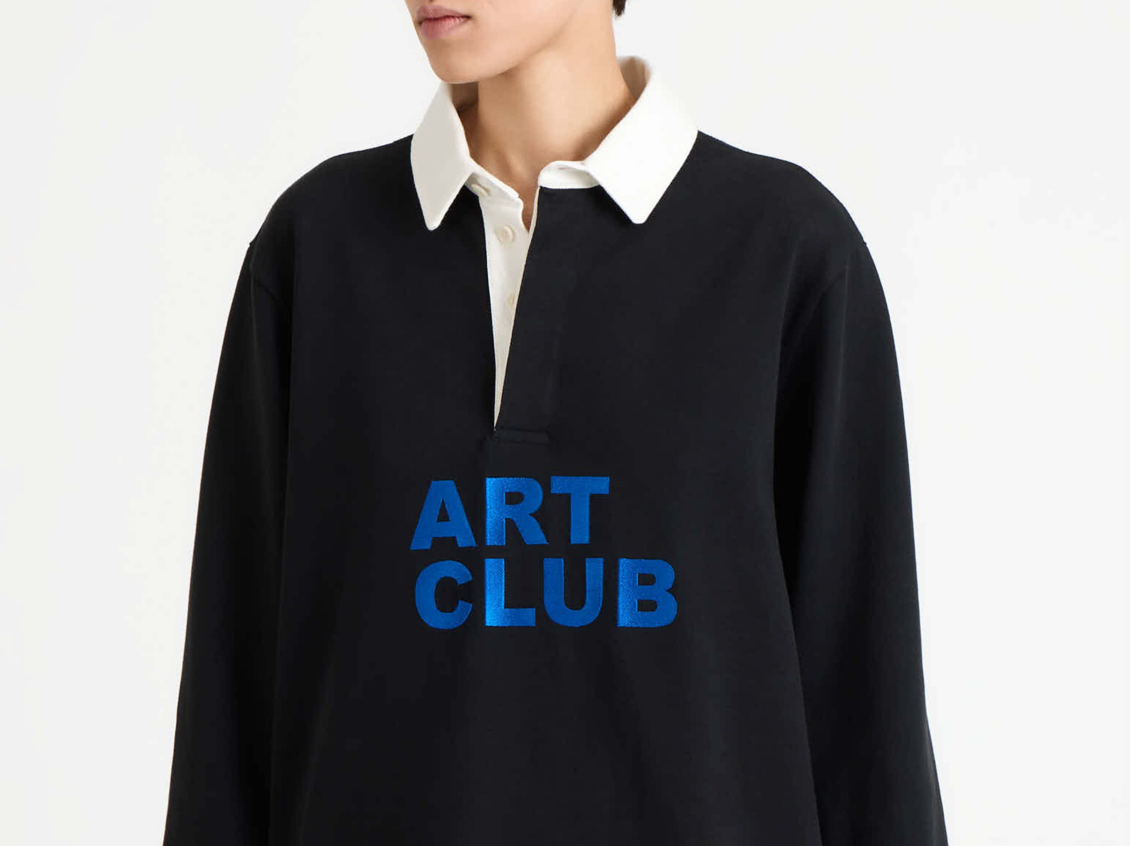 'ART CLUB' RUGBY POLO TOP IN WASHED BLACK - 5