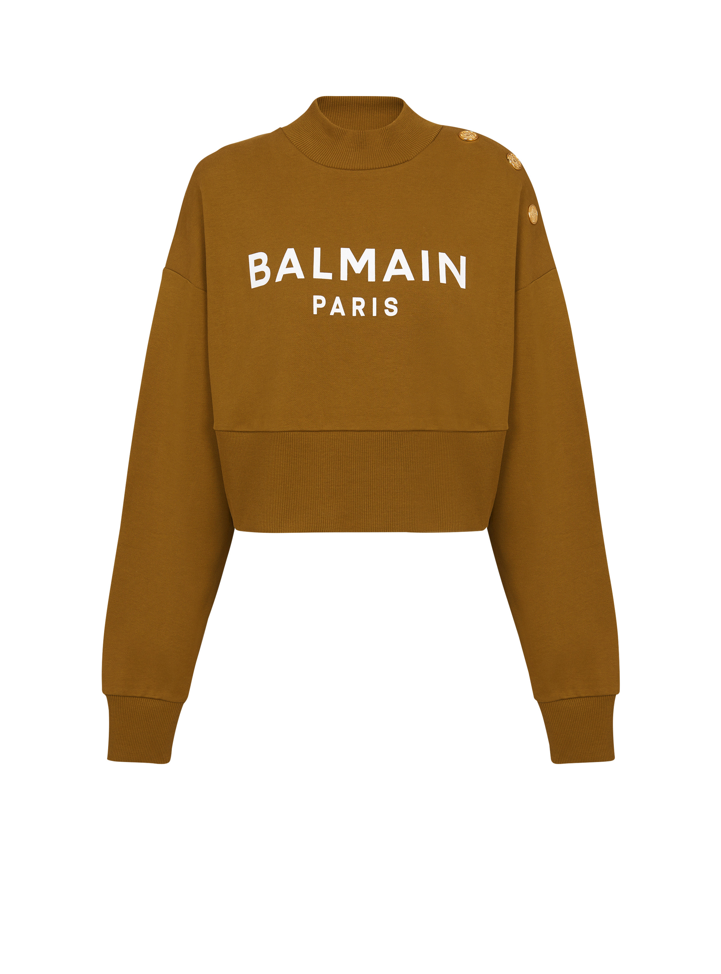 Eco-responsible cotton cropped sweatshirt with Balmain logo print - 1