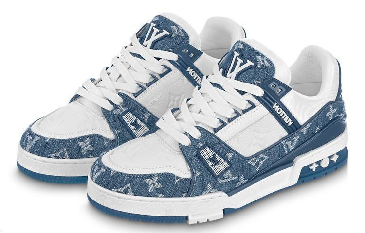 (WMNS) LOUIS VUITTON LV Trainer Sneakers 'White with Blue Mesh Monogram' 1AC2AM - 3