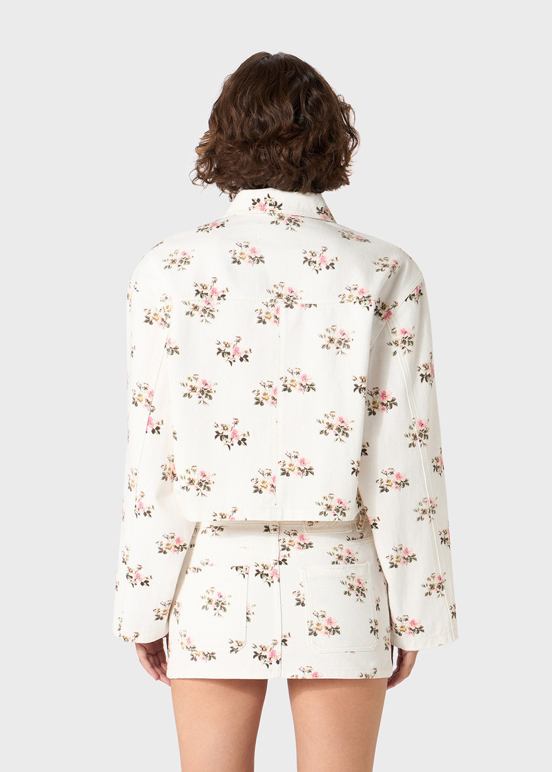 COTTON JACKET WITH FLORAL PRINT AND RHINESTONE PIN 4