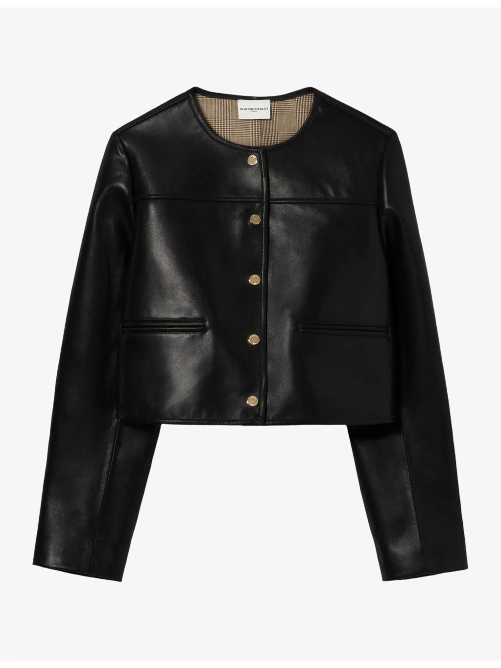 Boxy Round-Neck Leather Jacket - 1