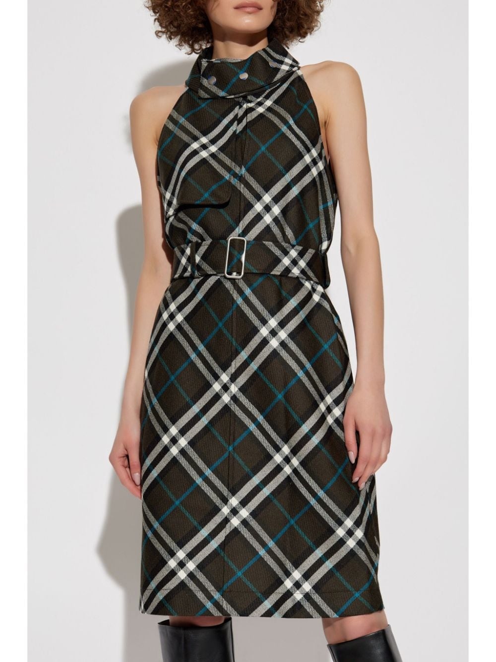 check pattern halterneck dress - 3