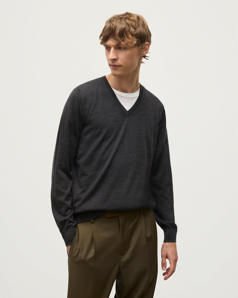 Johnstons of Elgin Fin Dark Grey V Neck Superfine Cashmere Jumper outlook