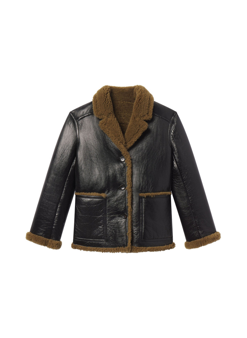Ruth Glossy Leather and Shearling Reversible Coat 1