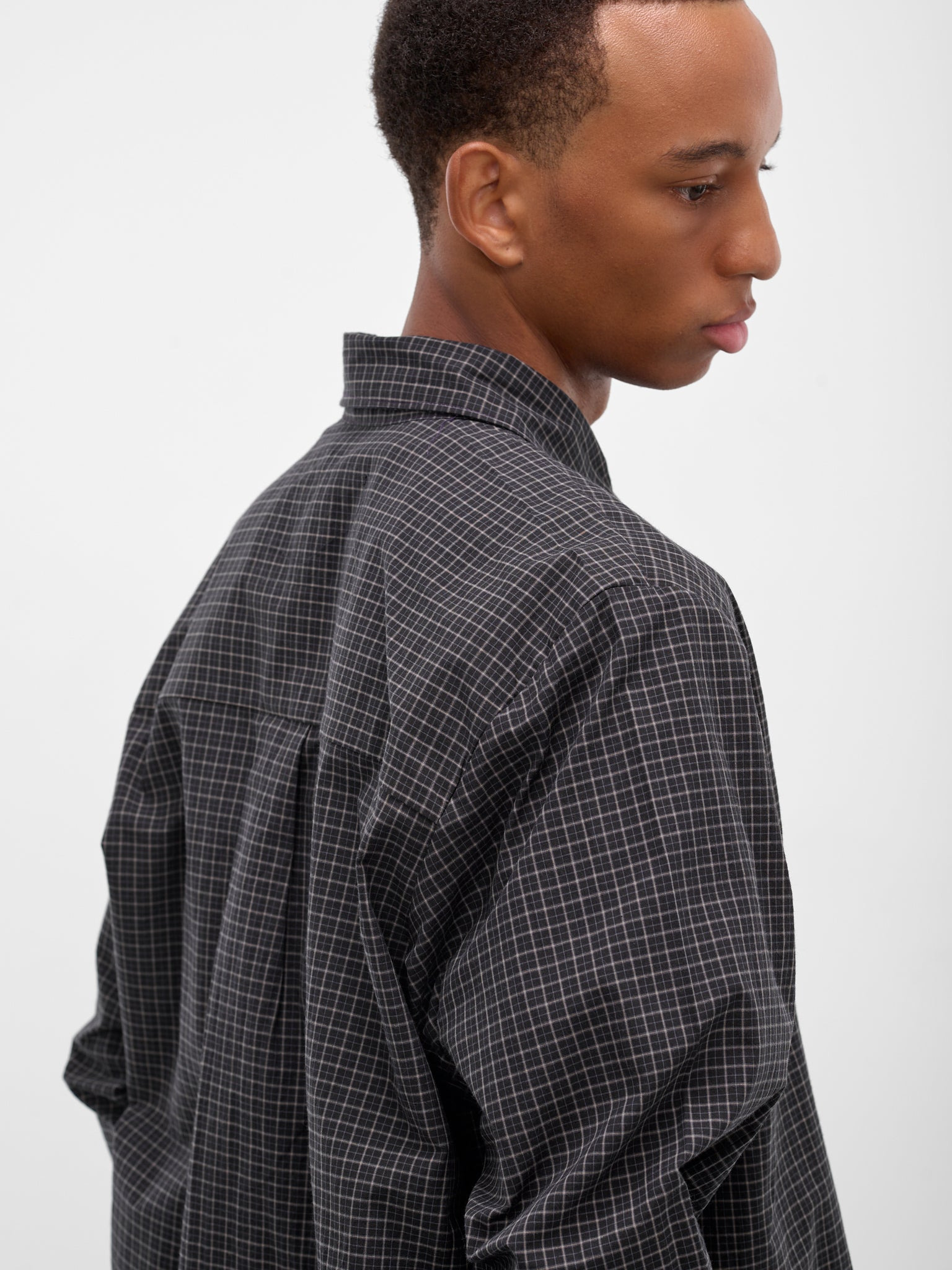 Black Check Raw Hem Shirt - 5