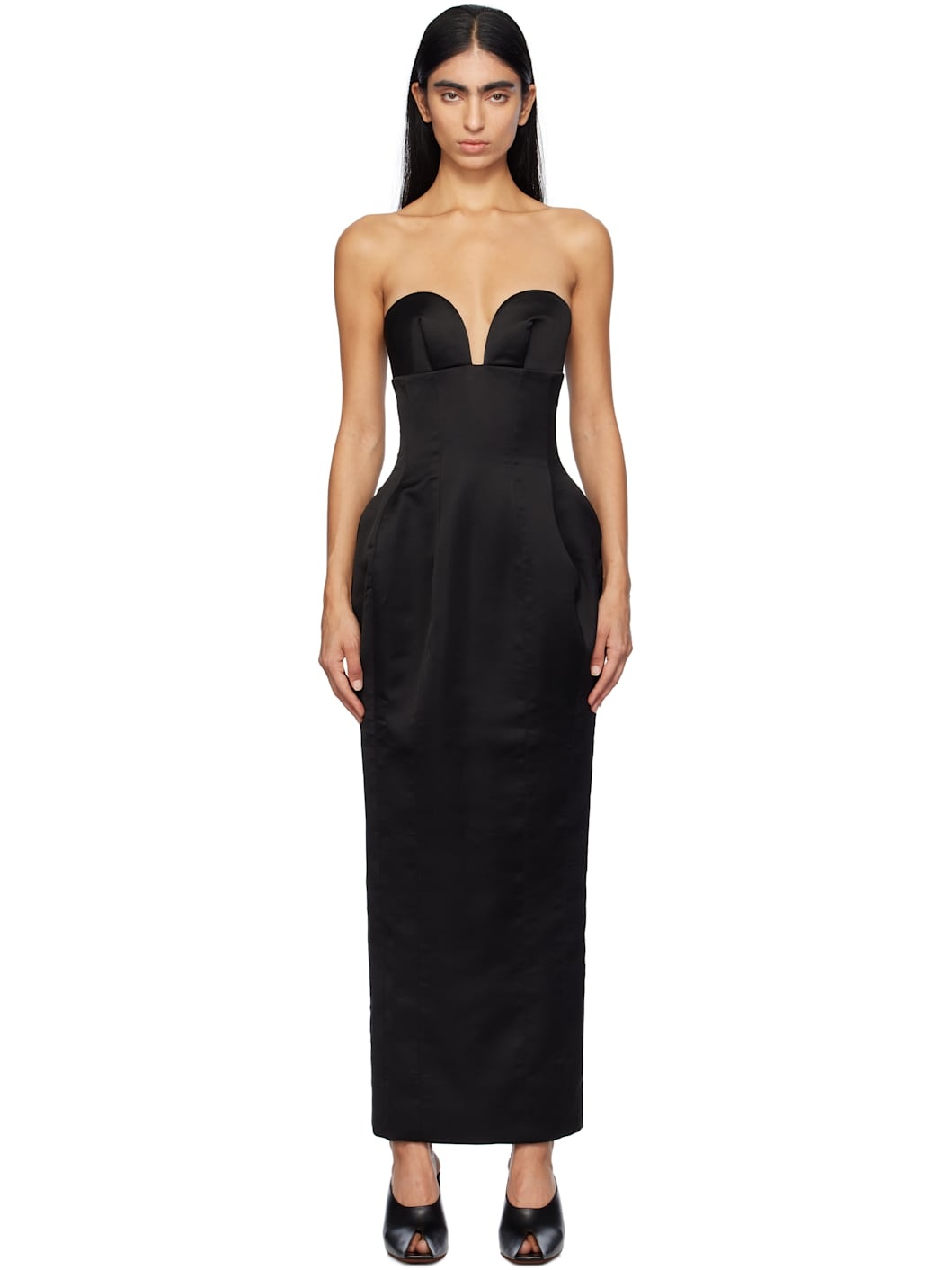 Black Satin Corsetted Maxi Dress - 1