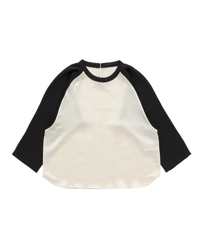 RAGLAN BLOUSE (CHIRIMEN) BLACK - 1