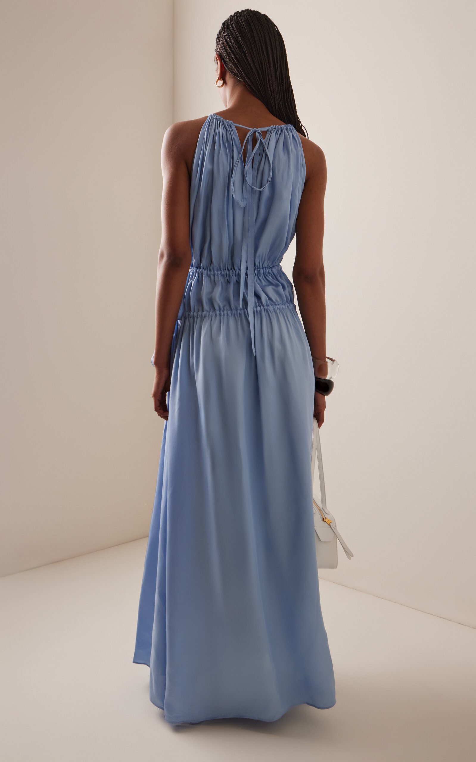 Como Tie Gathered Twill-Satin Maxi Dress blue - 4