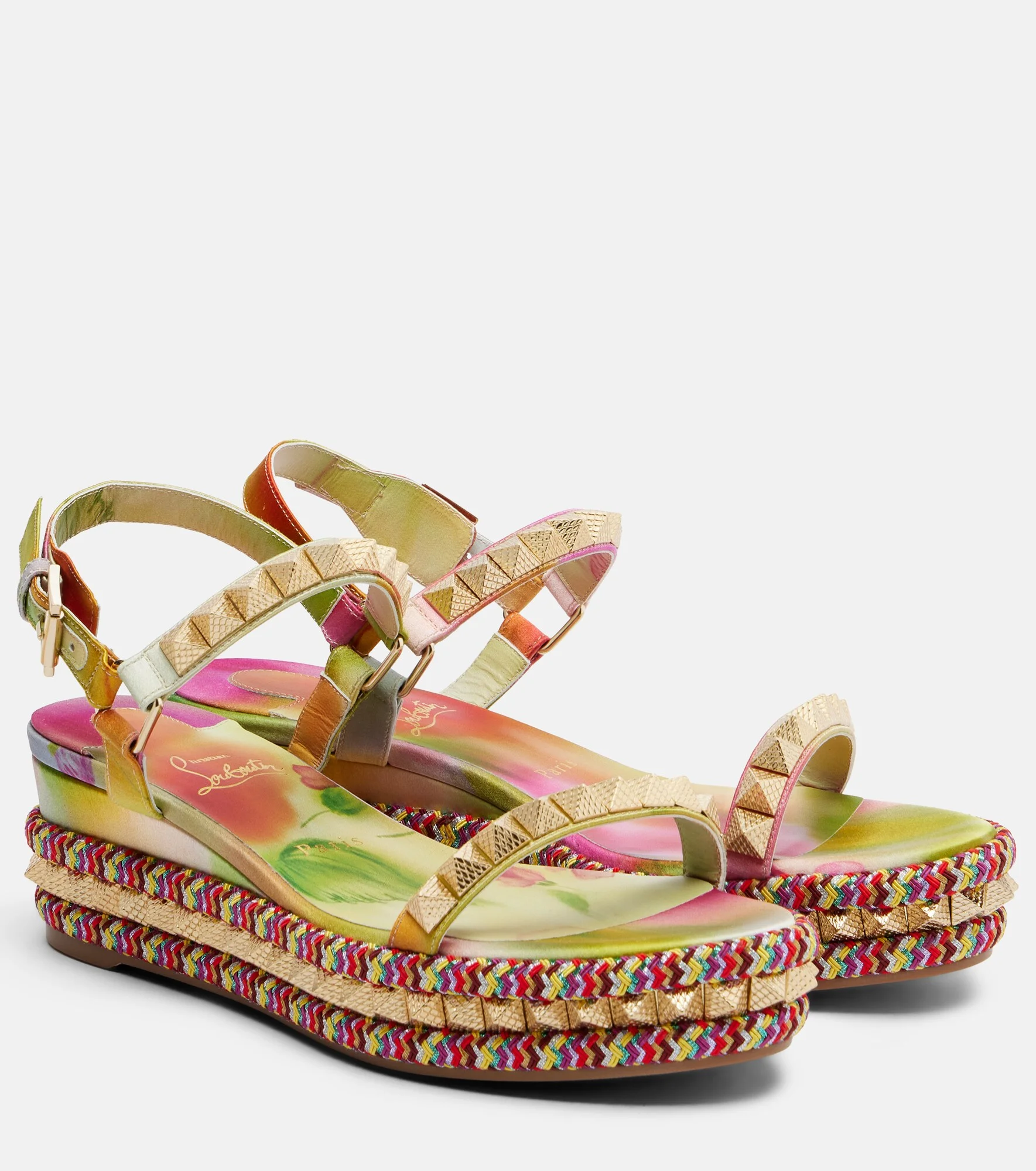 Pyra Clou studded floral espadrille wedges - 1