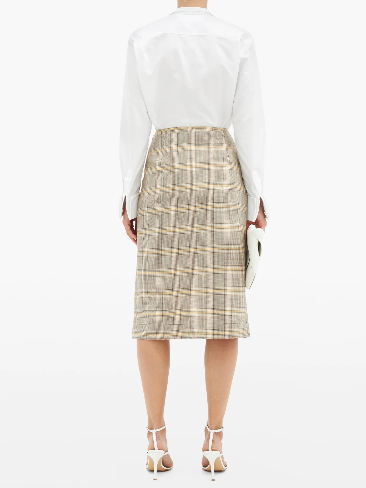 Belted pleated checked-wool high-rise skirt - 5