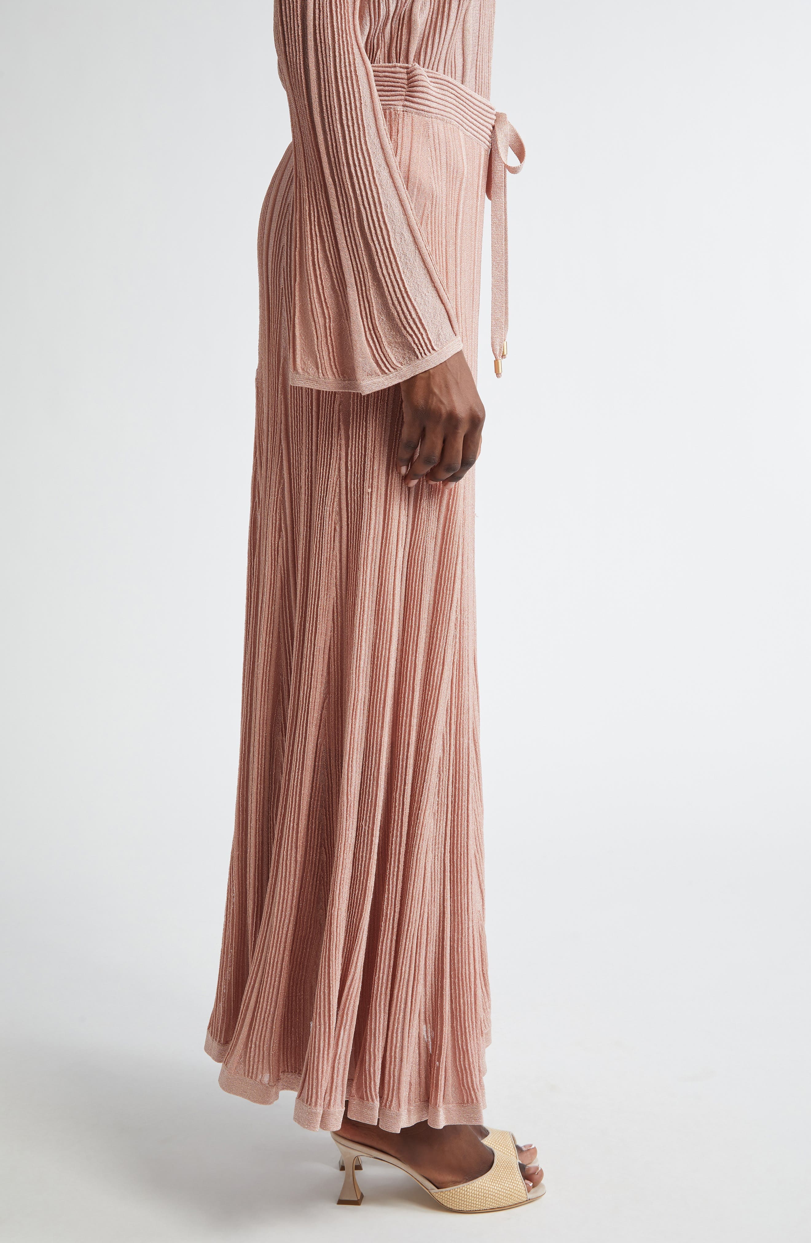 Zimmermann Lucky Metallic Rib Maxi Skirt in Metallic Pink at Nordstrom - 4