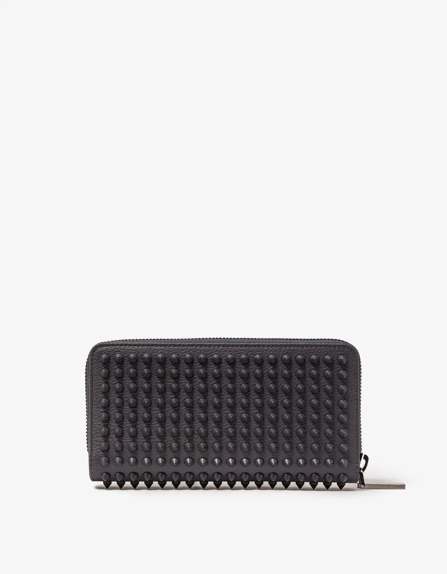 Christian Louboutin Panettone Smoky Grey Grain Leather Spikes Wallet - 2