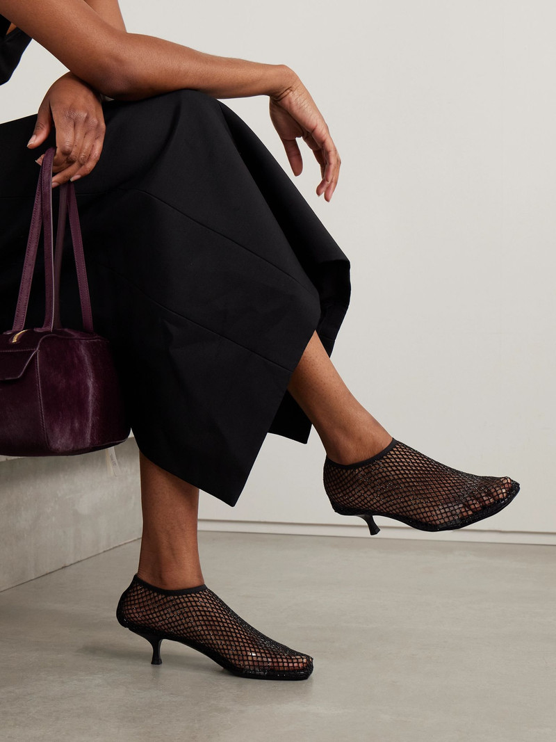 CHRISTOPHER ESBER Minette leather-trimmed crystal-embellished mesh pumps Charcoal outlook