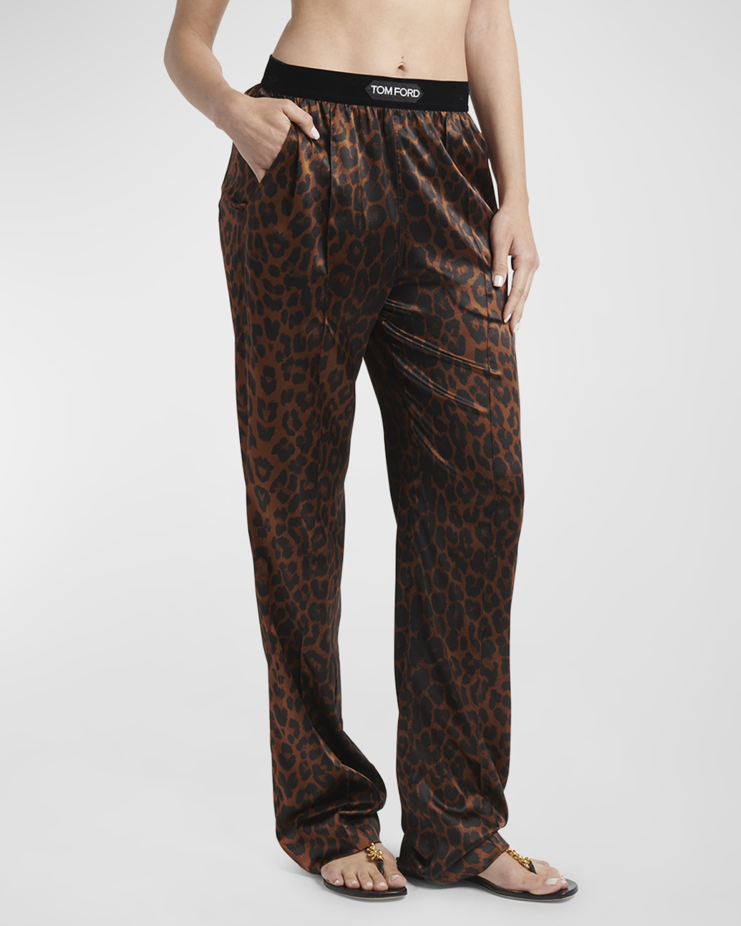 Reflected Leopard Print Silk Signature Pajama Pants - 2