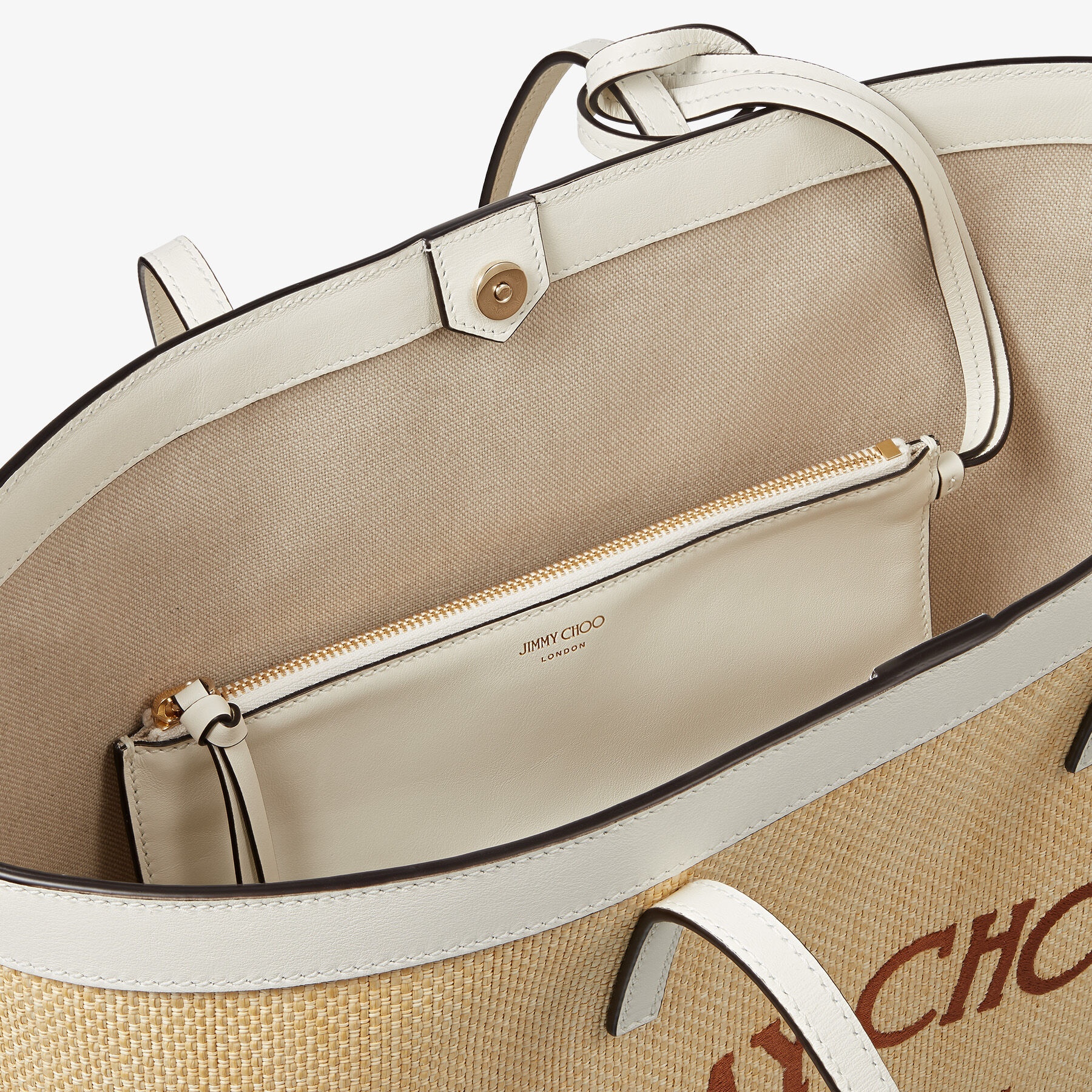 Nine2Five E/W
Natural Raffia and Latte Leather Tote with Tan Logo - 3