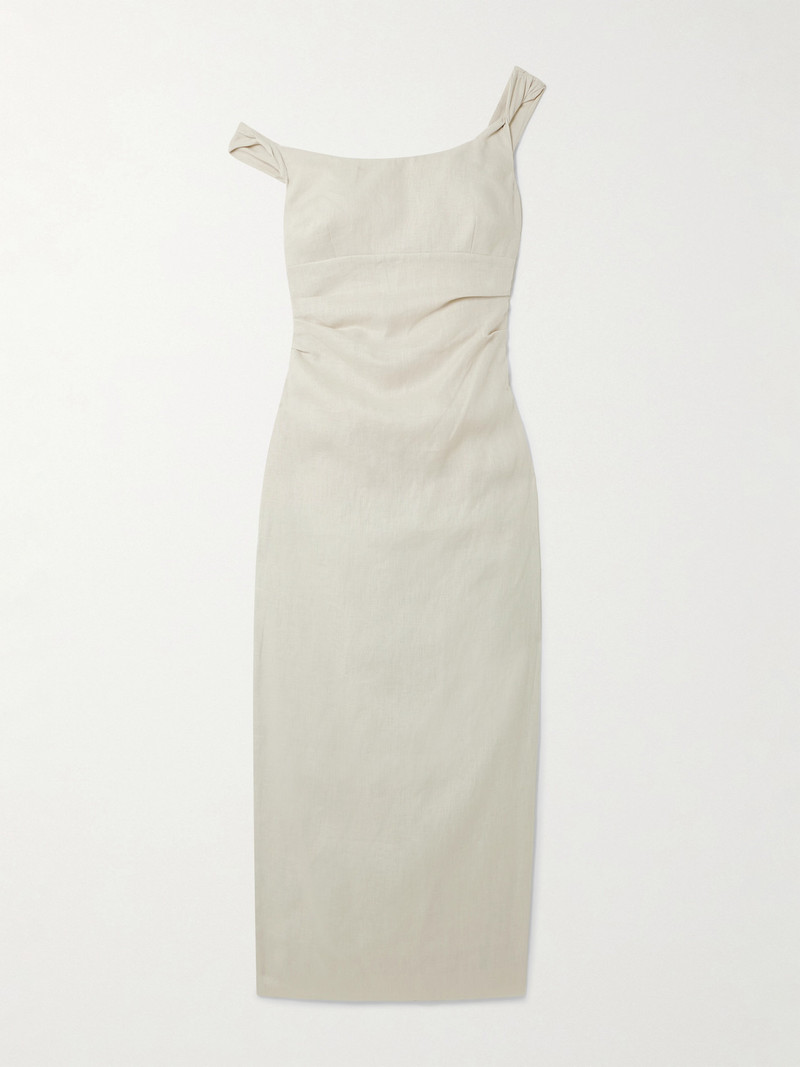Twisted Gathered Linen Midi Dress 1