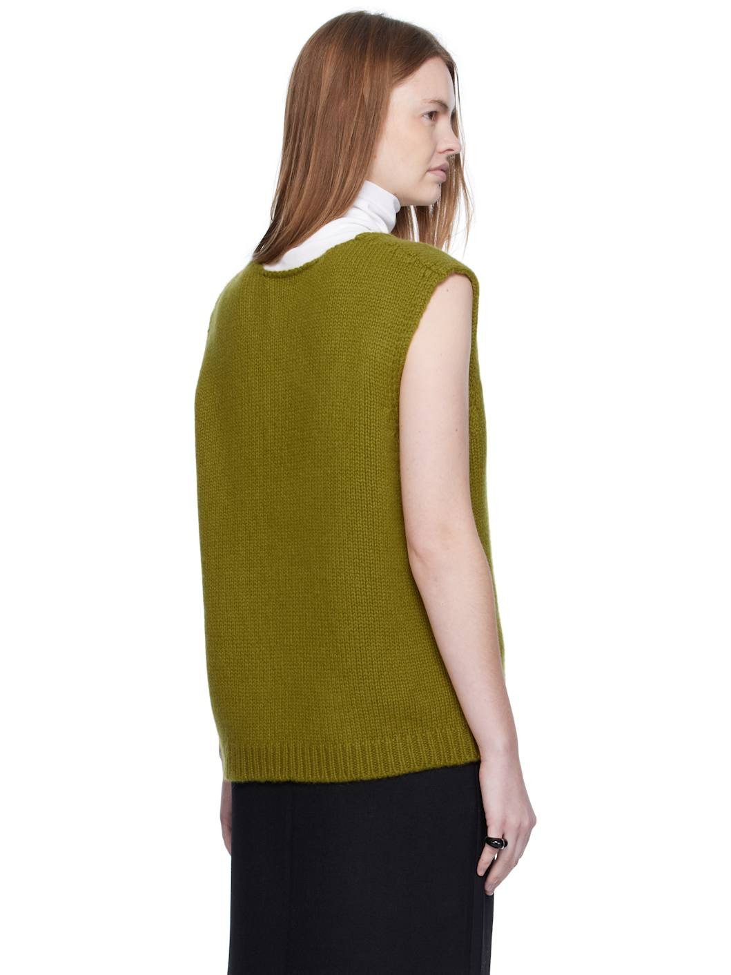 Green Cashmere Knit Vest - 3