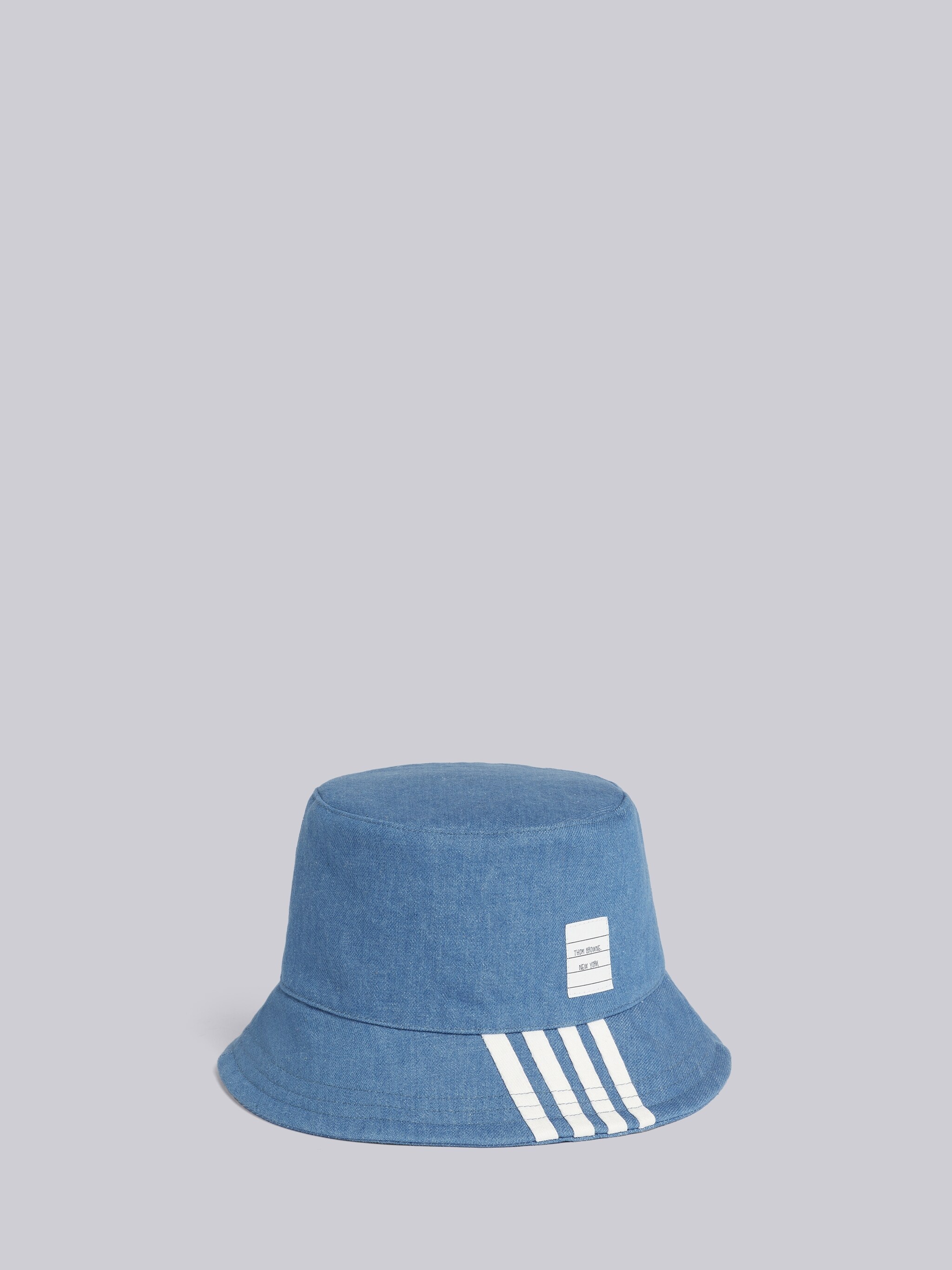 Blue Washed Denim 4-Bar Classic Bucket Hat - 1